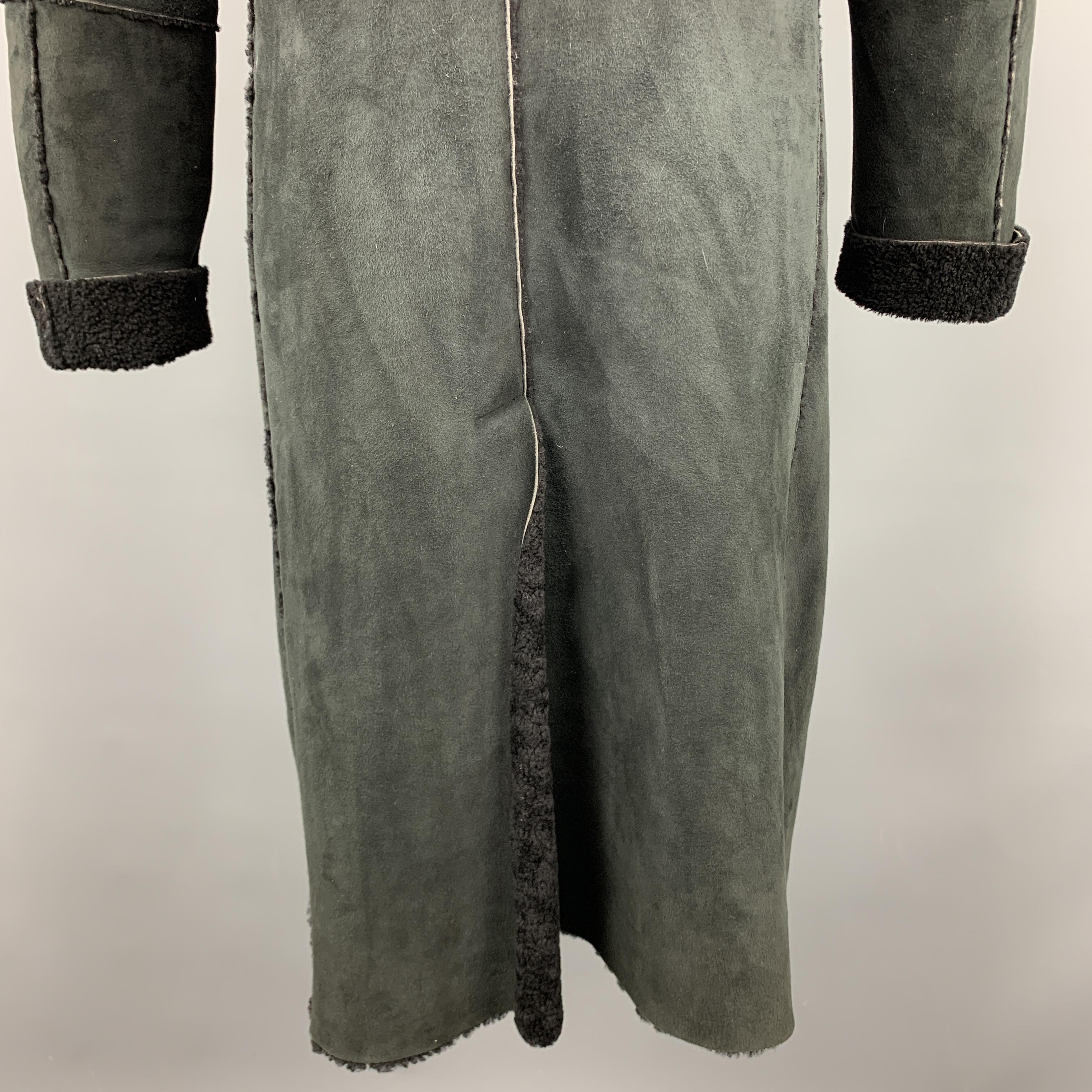 JIL SANDER Size 38 Textured Black Notch Lapel Leather Long Coat 5