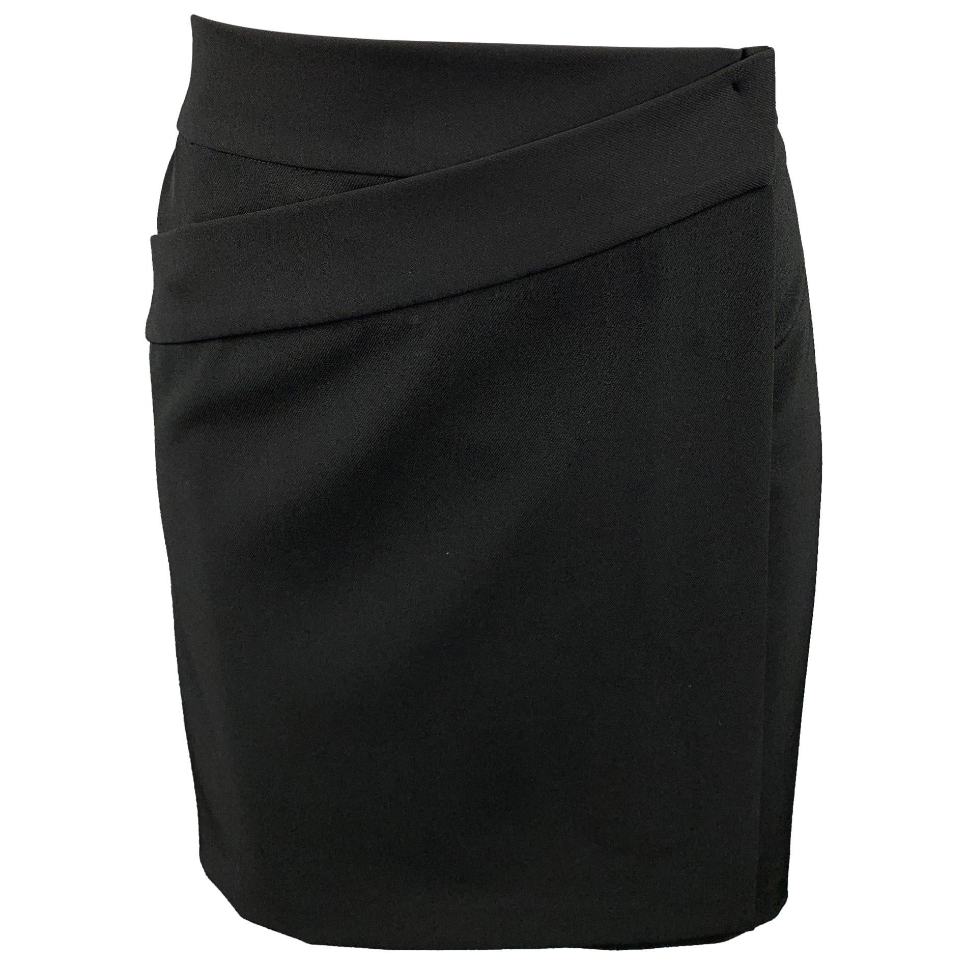 JIL SANDER Size 4 Black Twill Polyester A-Line Wrap Skirt