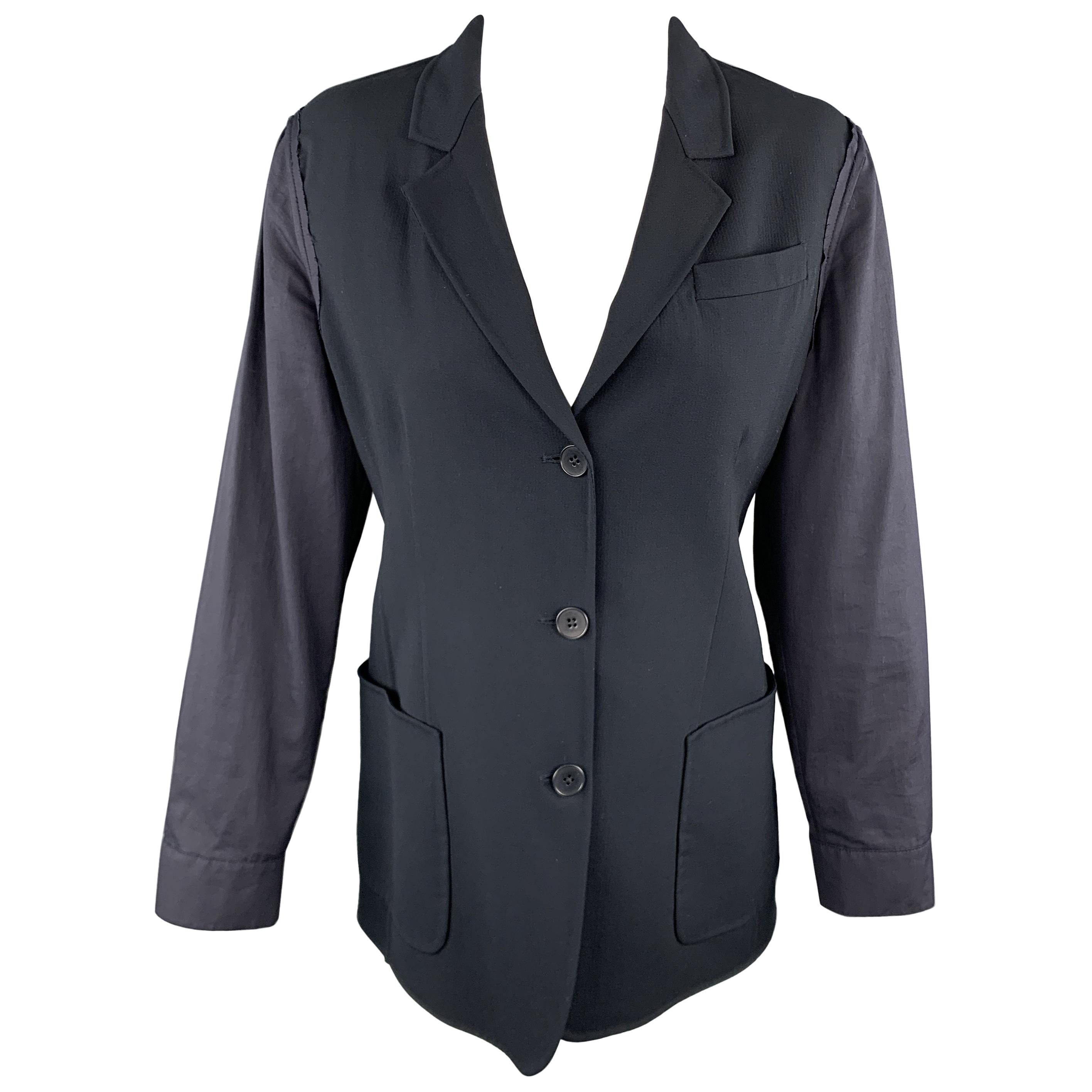 JIL SANDER Size 4 Navy Wool Blend Cloth Sleeve Blazer Jacket