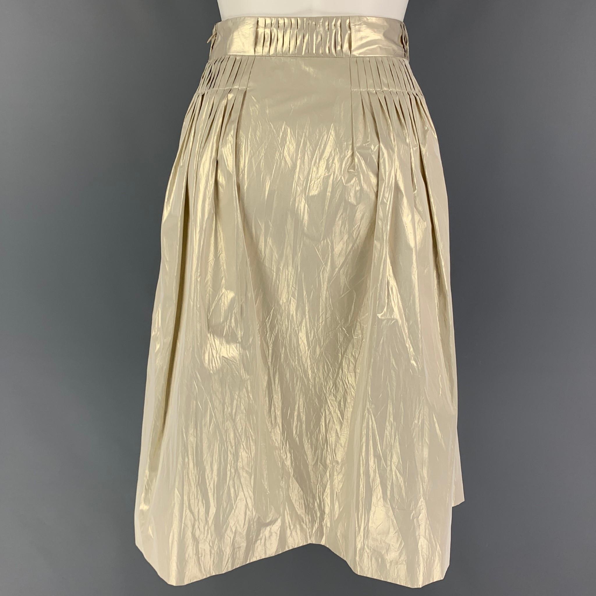 JIL SANDER Platin-Plissee-Rock aus Polyester, Größe 4 im Zustand „Gut“ in San Francisco, CA