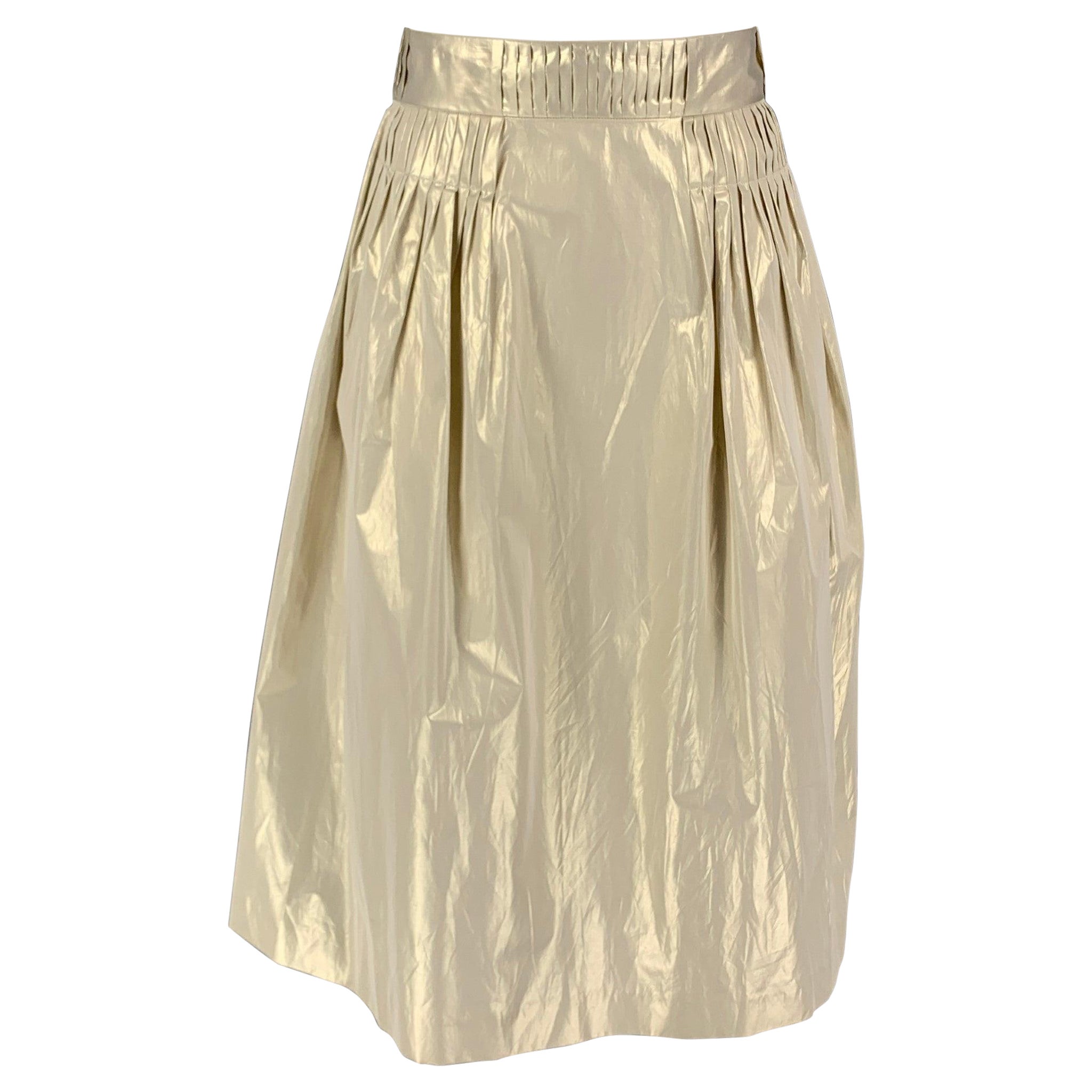 JIL SANDER Größe 4 Platin Polyester plissierter Rock
