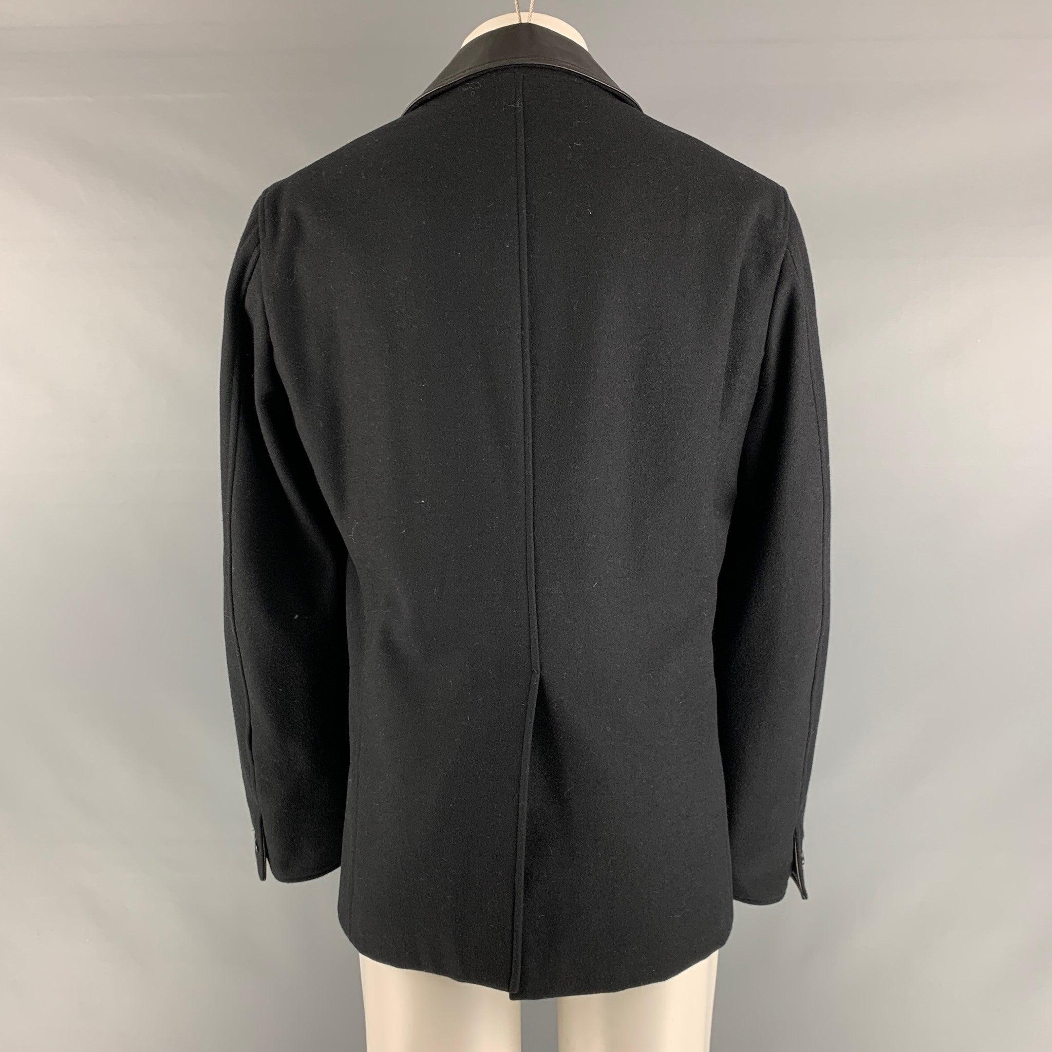 JIL SANDER Size 40 Black Solid Wool Blend Peacoat Coat In Good Condition For Sale In San Francisco, CA