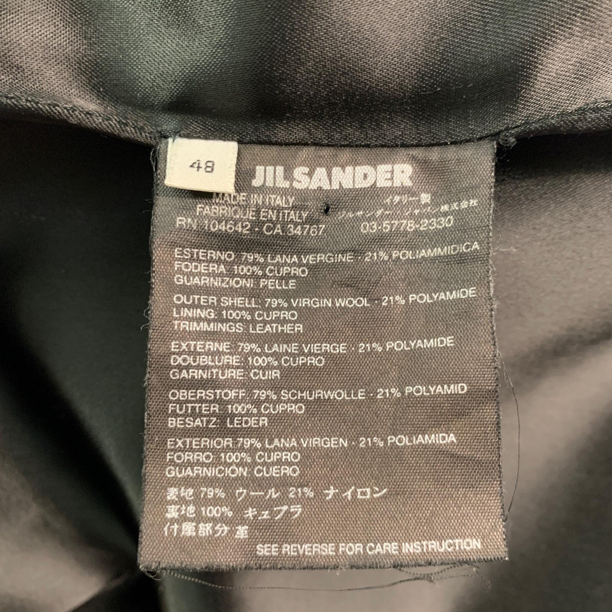 JIL SANDER Size 40 Black Solid Wool Blend Peacoat Coat For Sale 1