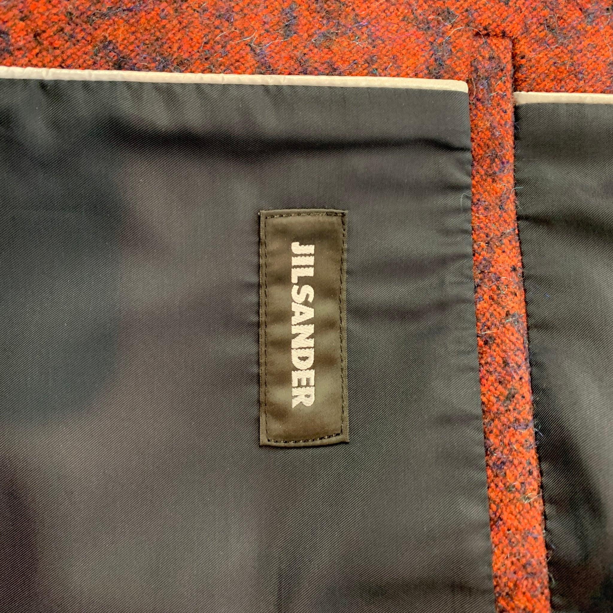 JIL SANDER Size 40 Brick & Black Tweed Wool Blend Notch Lapel Sport Coat For Sale 1