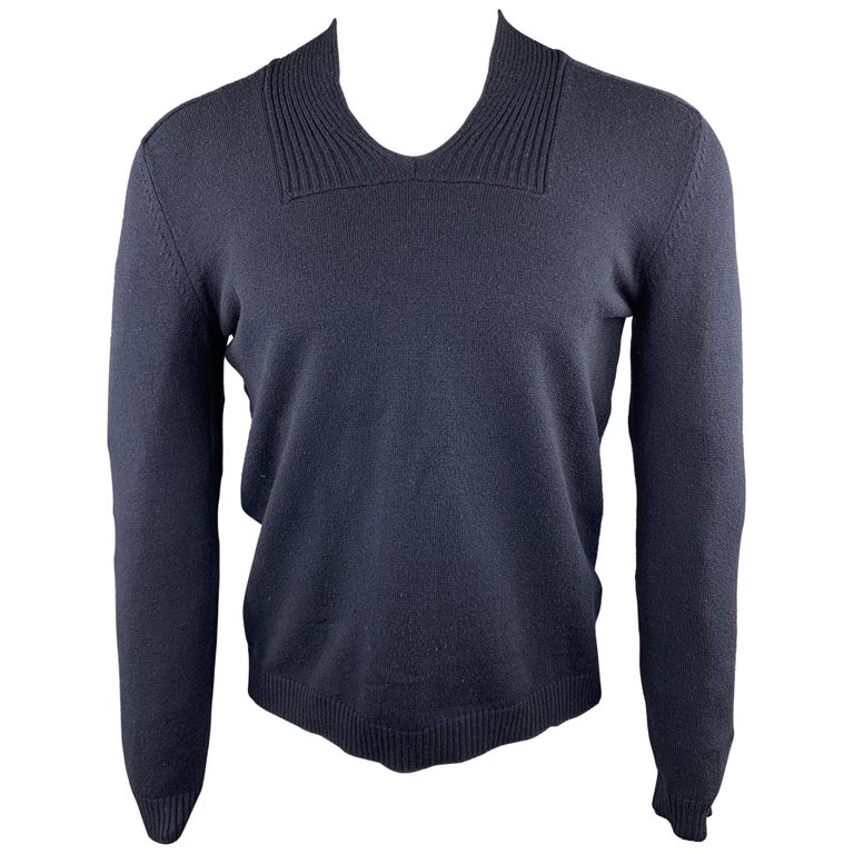 JIL SANDER Size 40 Navy Solid Wool / Polyester Ribbed Collar Sweater For  Sale at 1stDibs