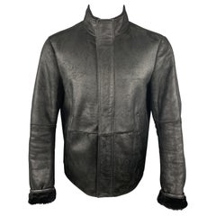 JIL SANDER Size 42 Black Shearling Leather High Collar Zip Up Jacket