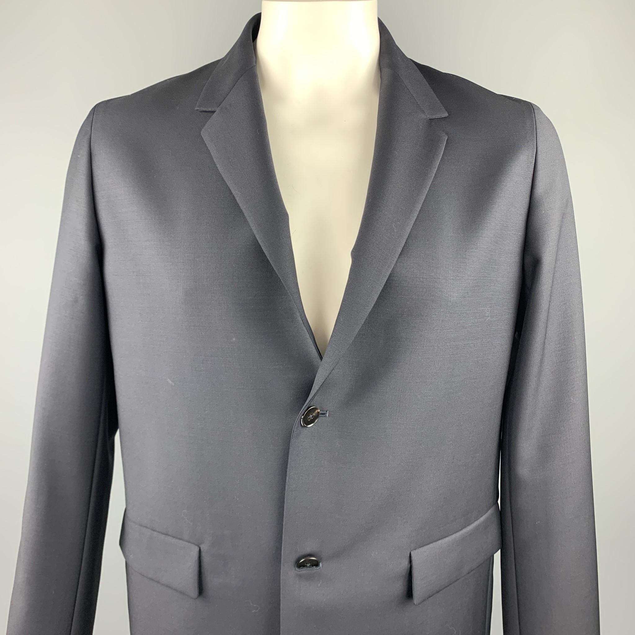 JIL SANDER sport coat comes in a black wool / mohair sport coat comes in a black wool / mohair featuring a notch lapel style, flap pockets, and a two button closure. Made in Italy.

New With Tags.
Marked: IT 52

Measurements:

Shoulder: 17.5 in.