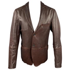 JIL SANDER Size 42 Brown Leather Notch Lapel Jacket