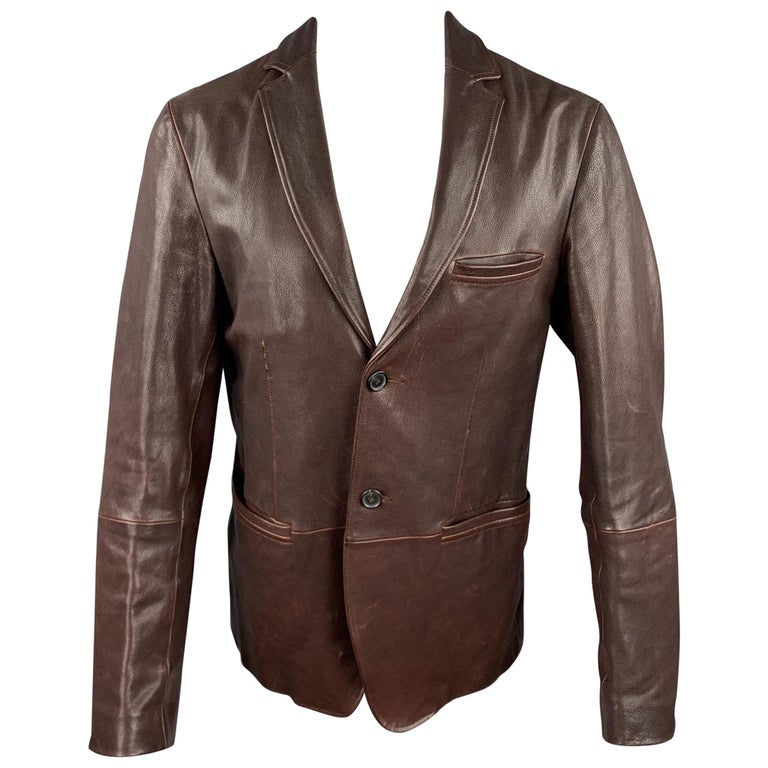 JIL SANDER Size 42 Brown Leather Notch Lapel Jacket at 1stDibs