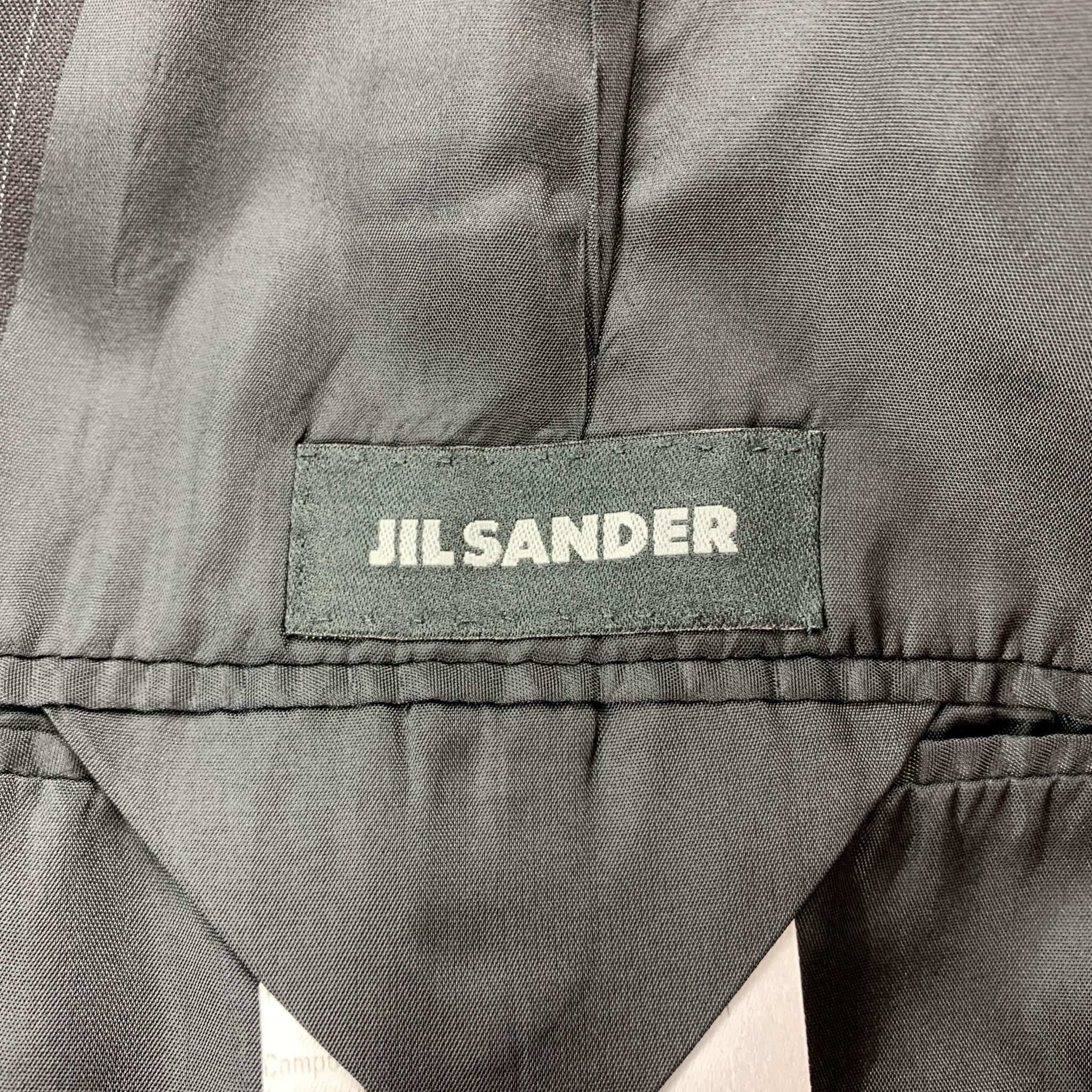 JIL SANDER Size 42 Long Black Stripe Wool Notch Lapel 3 Piece Suit 6