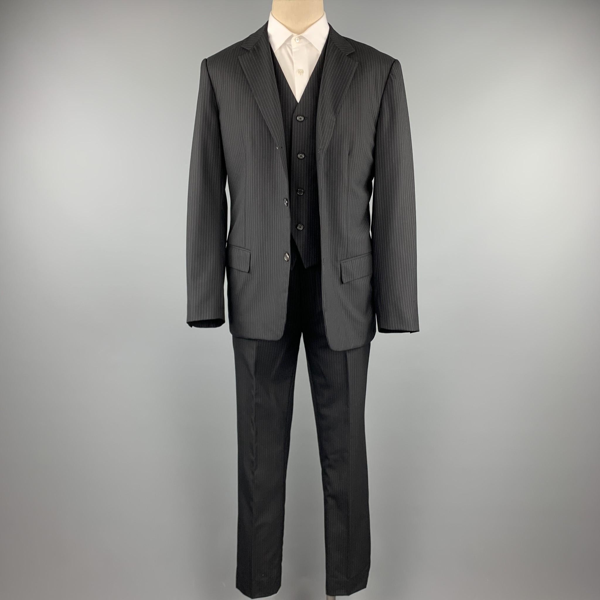 JIL SANDER Size 42 Long Black Stripe Wool Notch Lapel 3 Piece Suit In Excellent Condition In San Francisco, CA