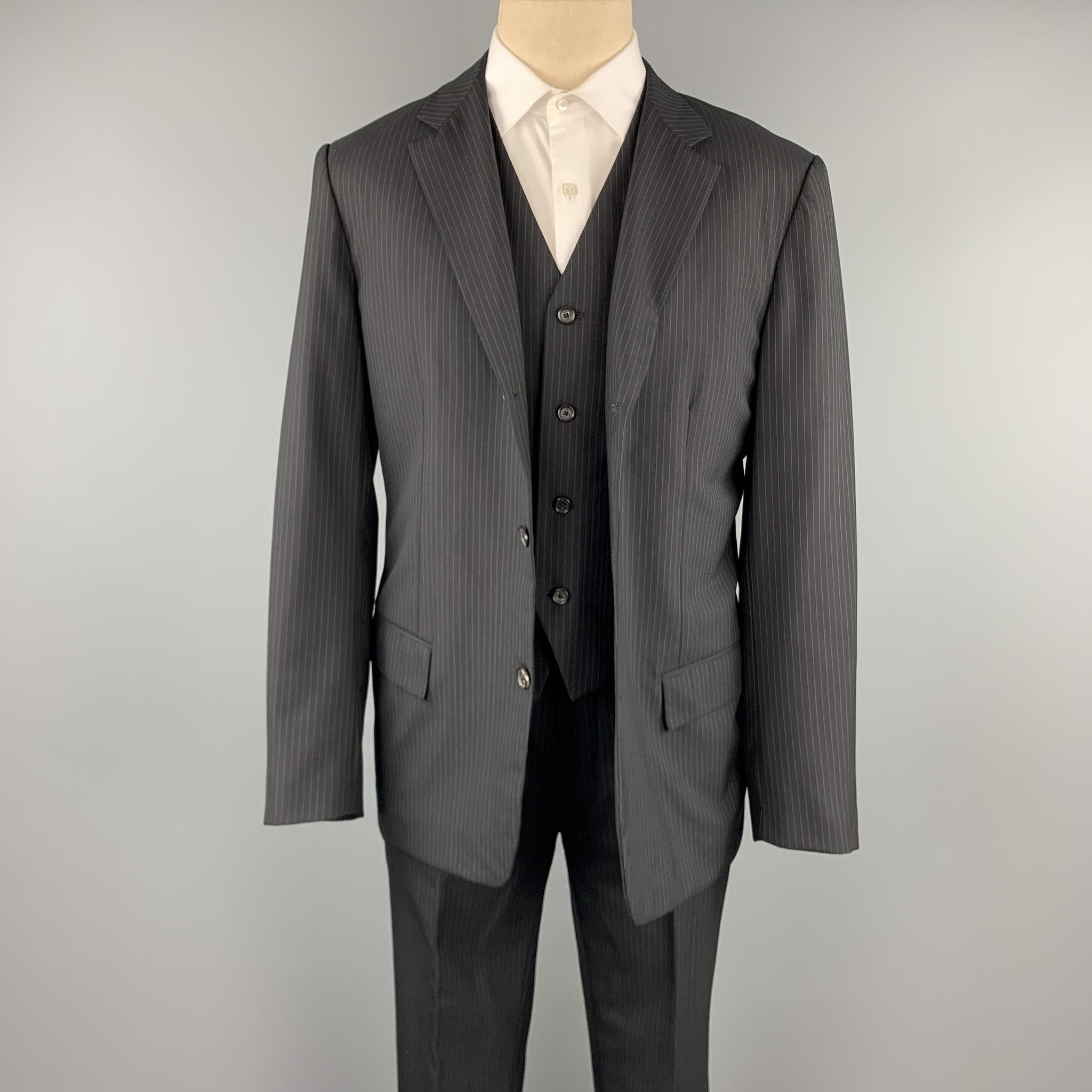 Men's JIL SANDER Size 42 Long Black Stripe Wool Notch Lapel 3 Piece Suit
