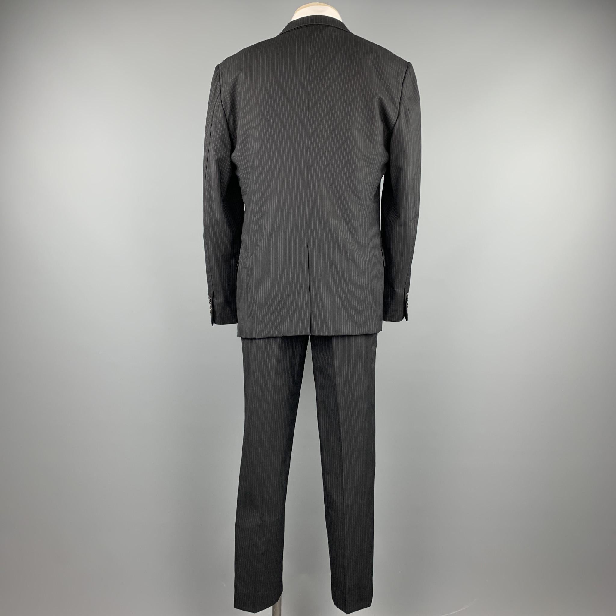 JIL SANDER Size 42 Long Black Stripe Wool Notch Lapel 3 Piece Suit 1