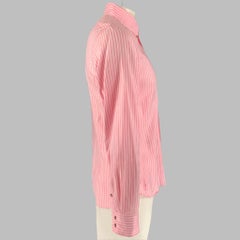 JIL SANDER Size 42 Pink White Stripe Cotton Button Down Collar Long Sleeve Shirt