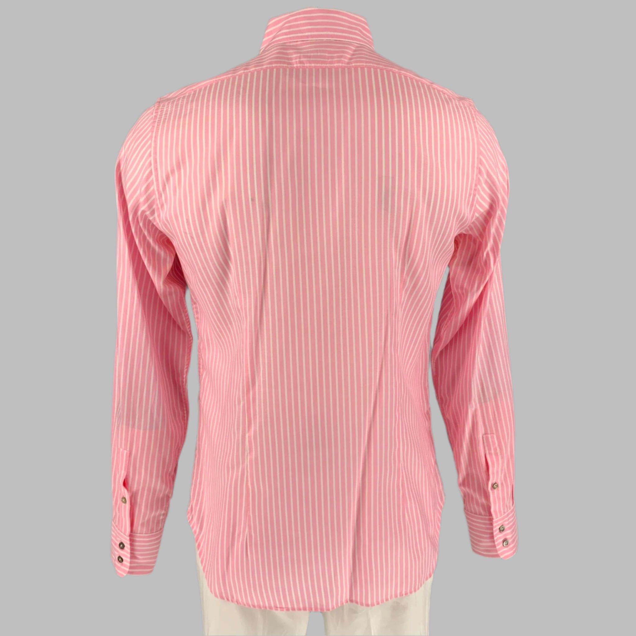 JIL SANDER Size 42 Pink White Stripe Cotton Button Down Collar Long Sleeve Shirt In Excellent Condition For Sale In San Francisco, CA