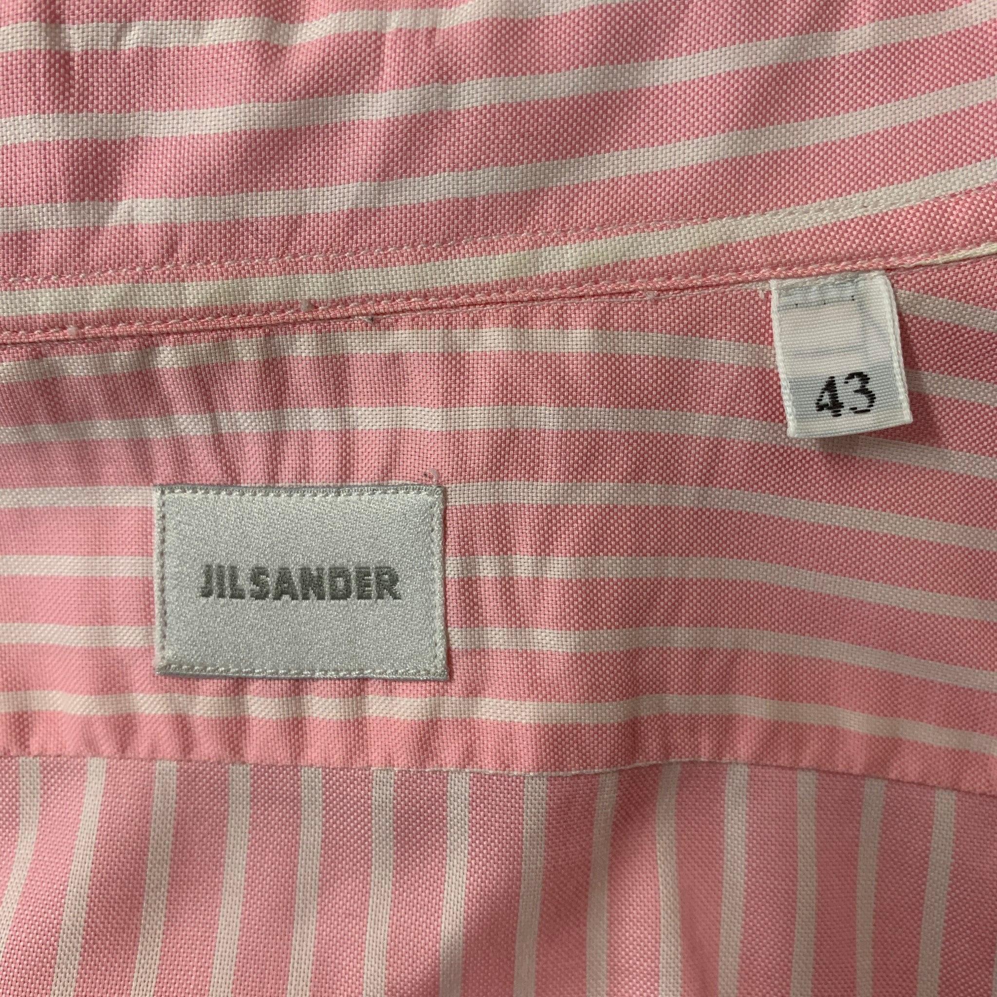 JIL SANDER Size 42 Pink White Stripe Cotton Button Down Collar Long Sleeve Shirt For Sale 1