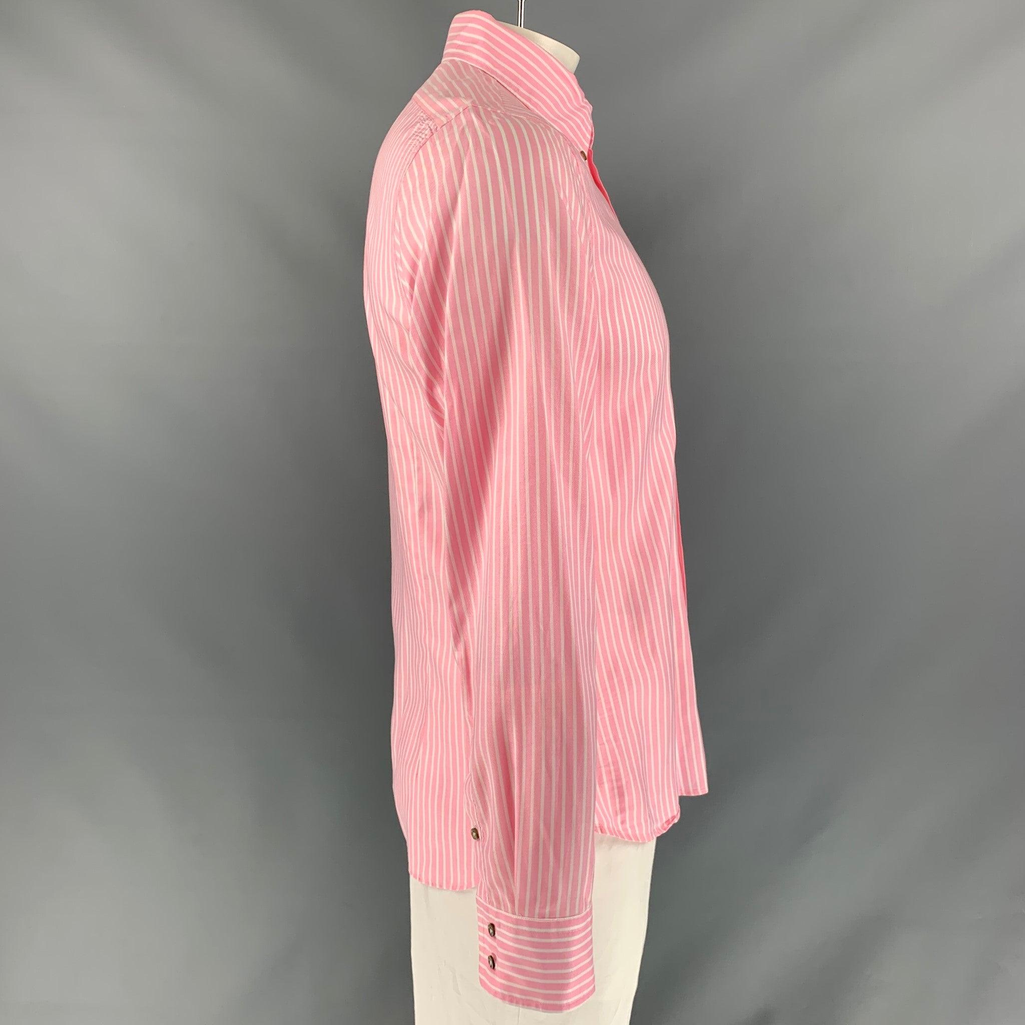 JIL SANDER long sleeve shirt comes in pink and white stripped cotton featuring a button down collar, buttoned closure and two button round cuff. Excellent Pre-Owned Condition.  

Marked:   43 

Measurements: 
 
Shoulder: 18 inches Chest: 43 inches