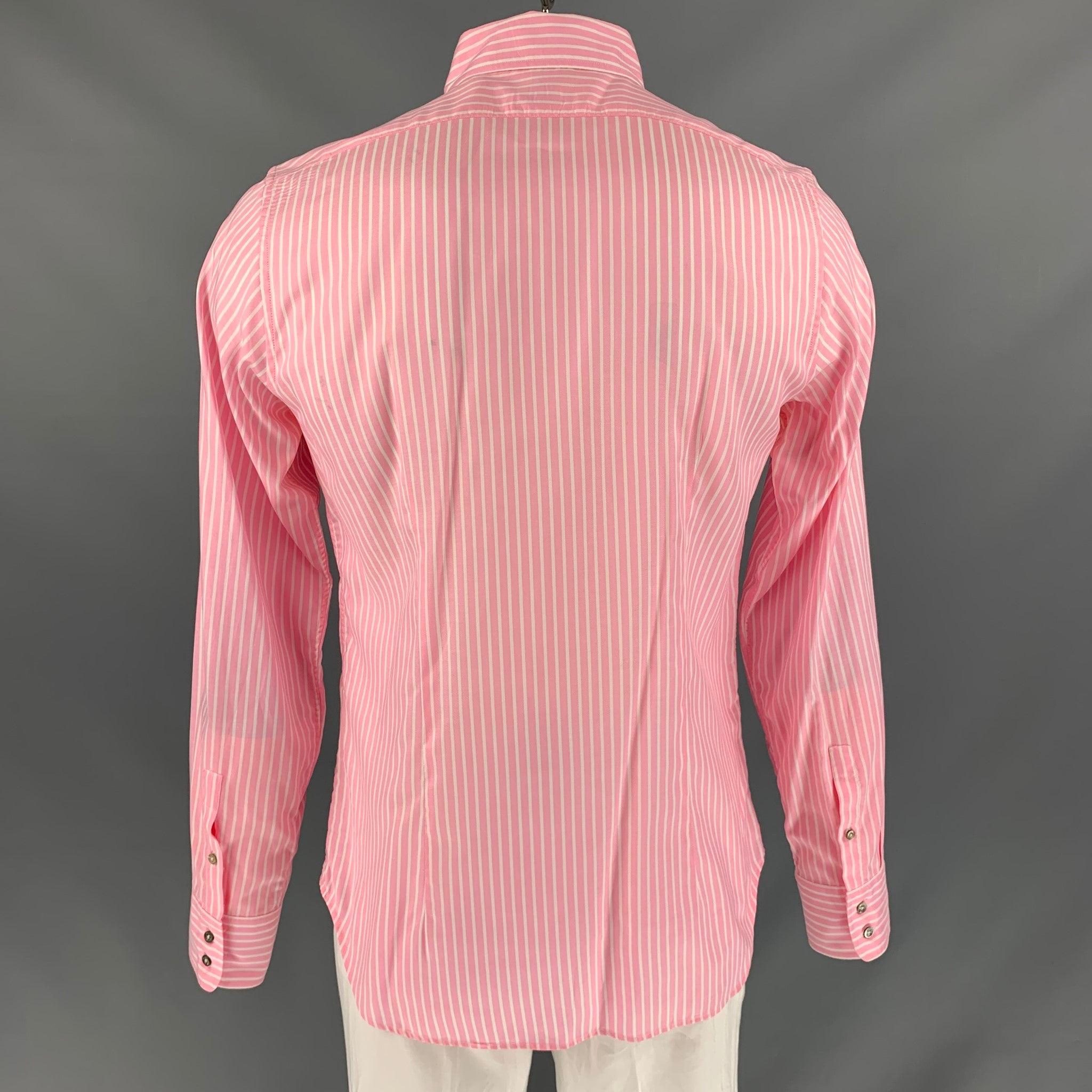 JIL SANDER Size 42 Pink White & Stripe Cotton Button Down Long Sleeve Shirt In Excellent Condition For Sale In San Francisco, CA
