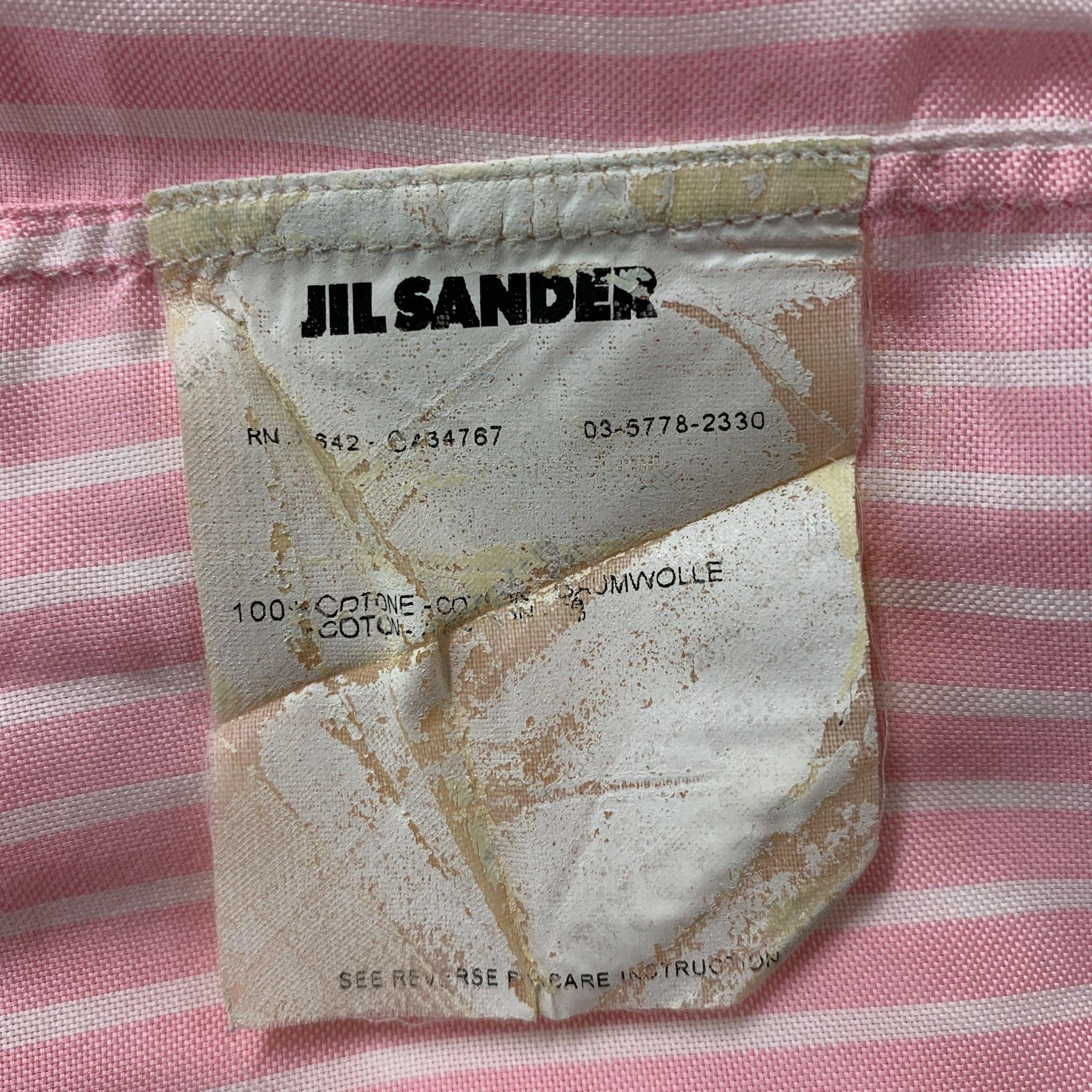 JIL SANDER Size 42 Pink White & Stripe Cotton Button Down Long Sleeve Shirt For Sale 1