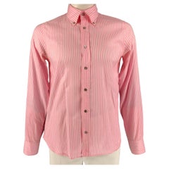 JIL SANDER Size 42 Pink White & Stripe Cotton Button Down Long Sleeve Shirt