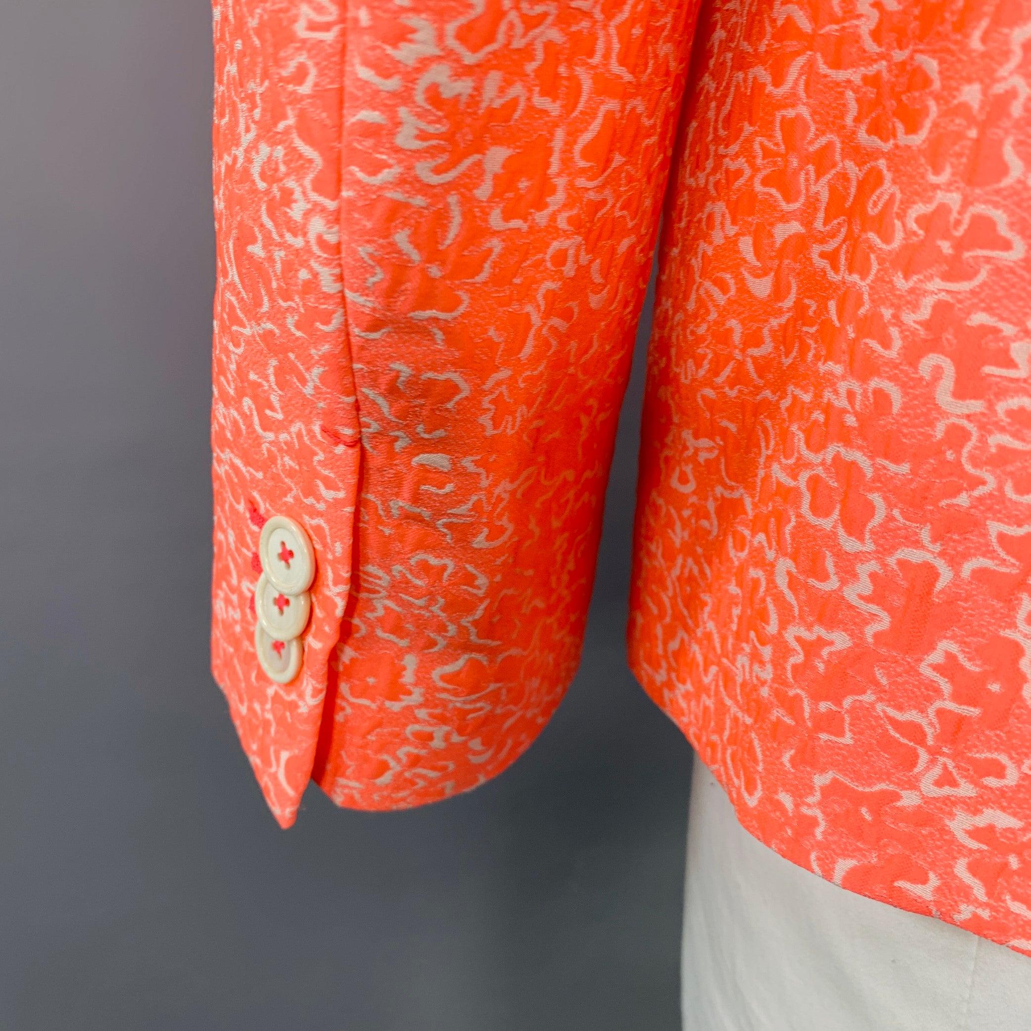 JIL SANDER Size 42 Pink White Textured Abstract Floral Cotton Blend Peak Lapel Sport Coat For Sale 2