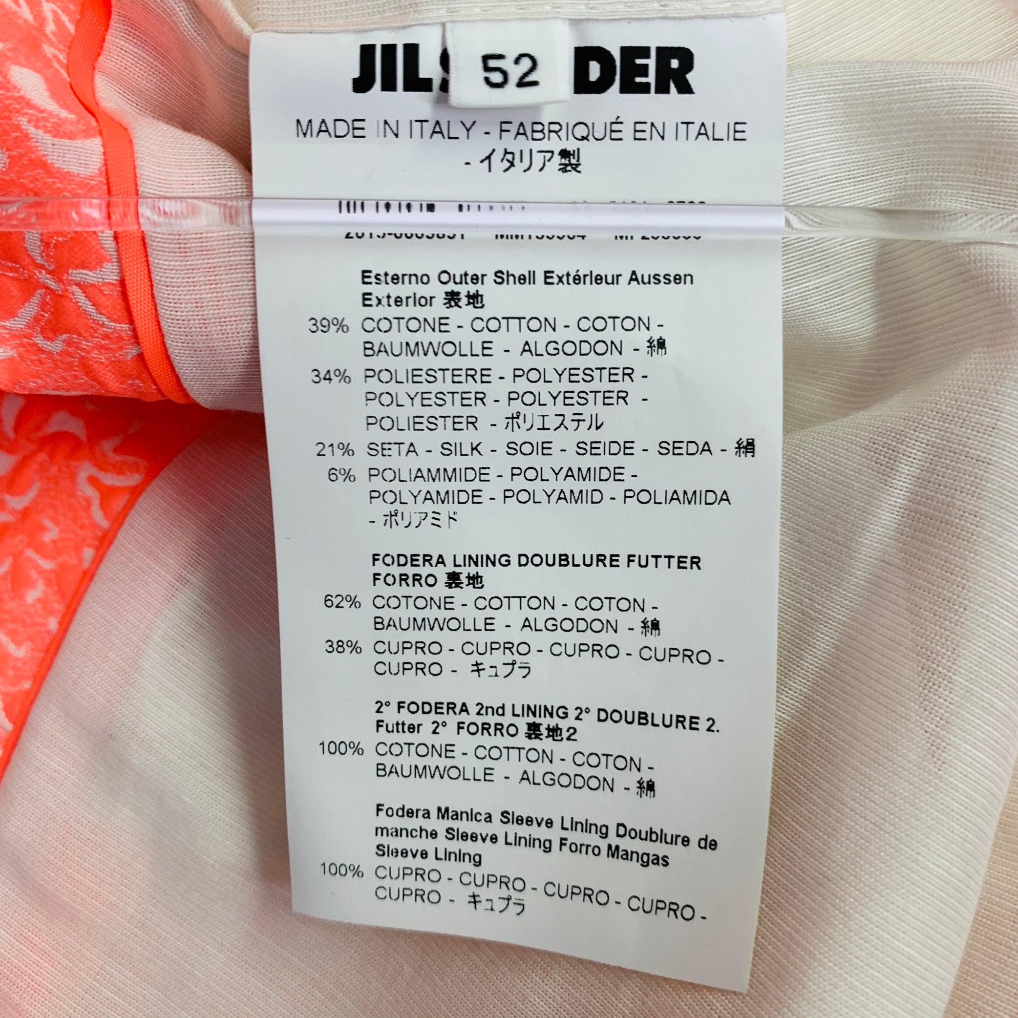 JIL SANDER Size 42 Pink White Textured Abstract Floral Cotton Blend Peak Lapel Sport Coat For Sale 5