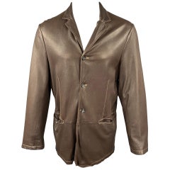 JIL SANDER Size 42 Size L Brown Contrast Stitch Leather Notch Lapel Jacket