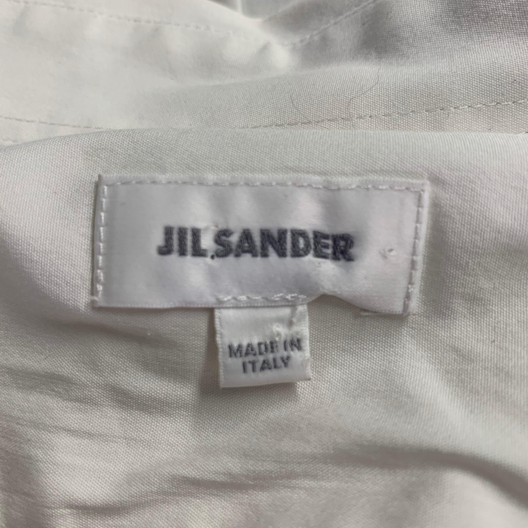 JIL SANDER Taglia 42 Camicia bianca in misto cotone con maniche a 3/4 e maniche lunghe In condizioni buone in vendita a San Francisco, CA