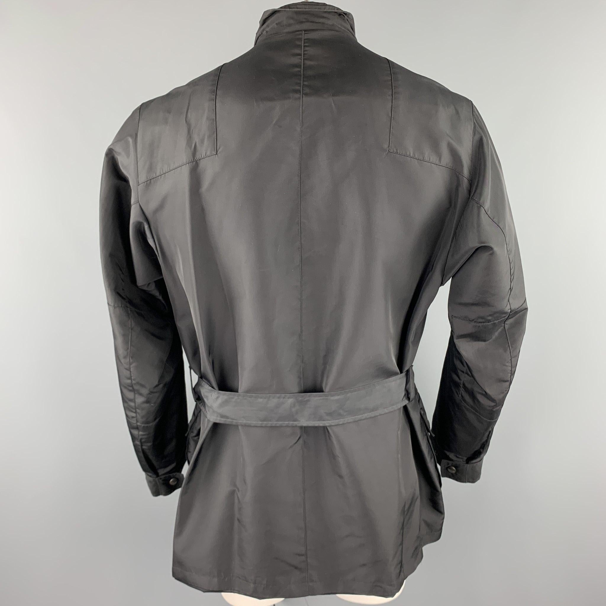 Men's JIL SANDER Size 44 Black Poliammide Zip & Snaps Belted Jacket For Sale