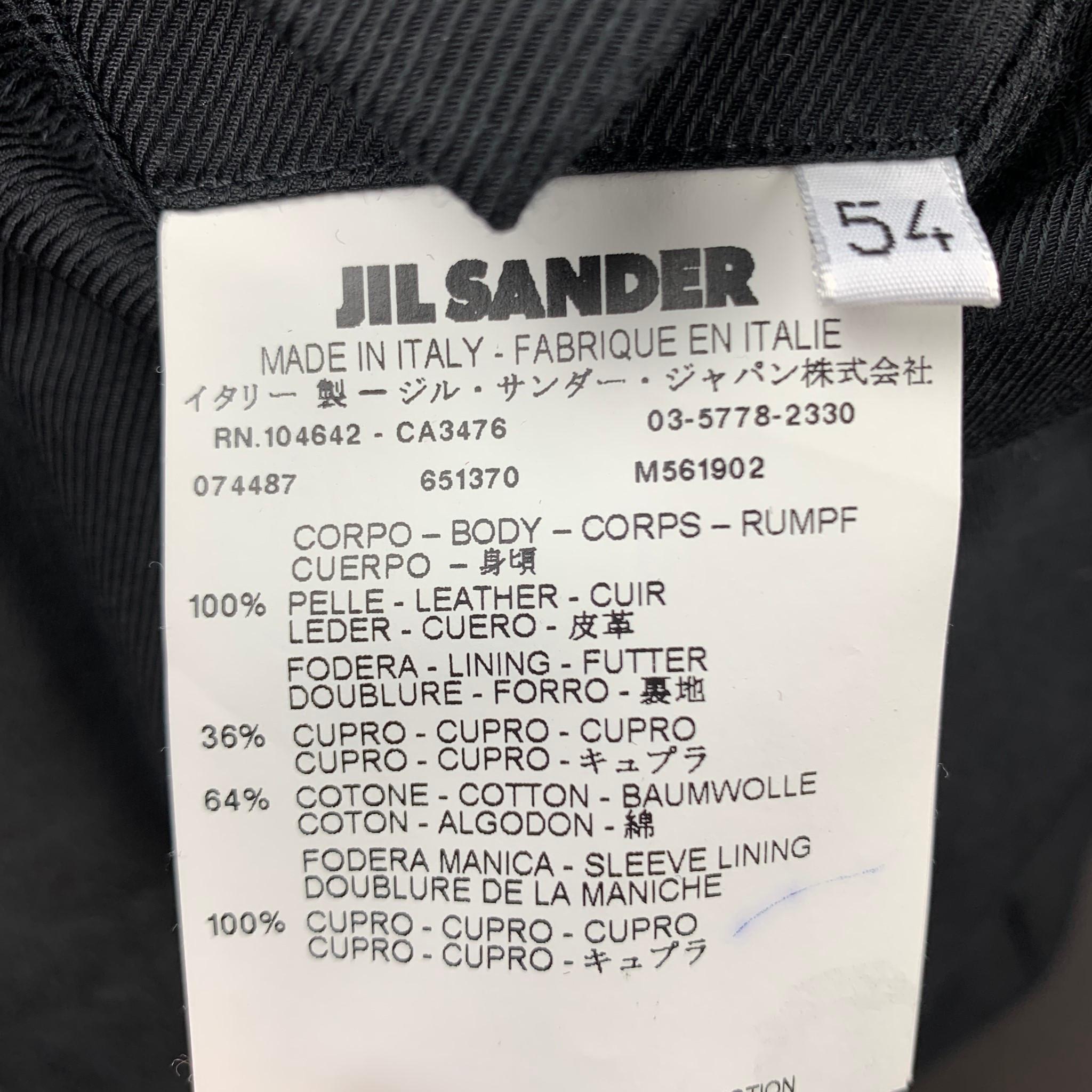 Gray JIL SANDER Size 44 Charcoal Distressed Leather Notch Lapel Jacket