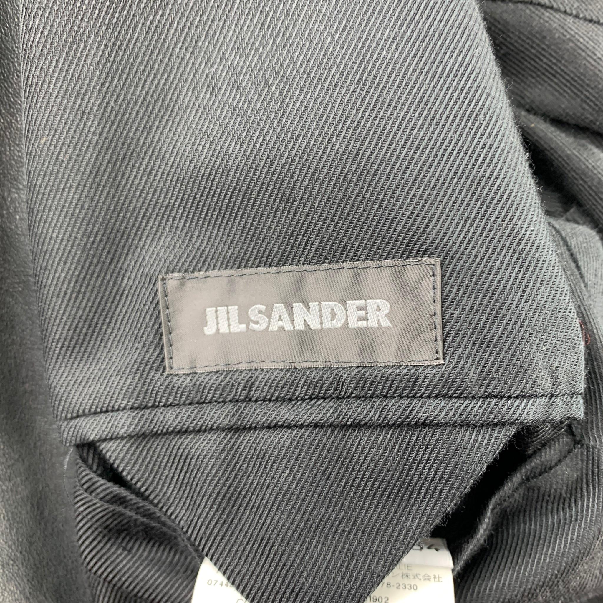 JIL SANDER Size 44 Charcoal Distressed Leather Notch Lapel Jacket In Good Condition In San Francisco, CA