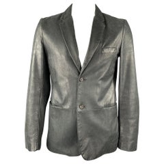 JIL SANDER Size 44 Charcoal Distressed Leather Notch Lapel Jacket