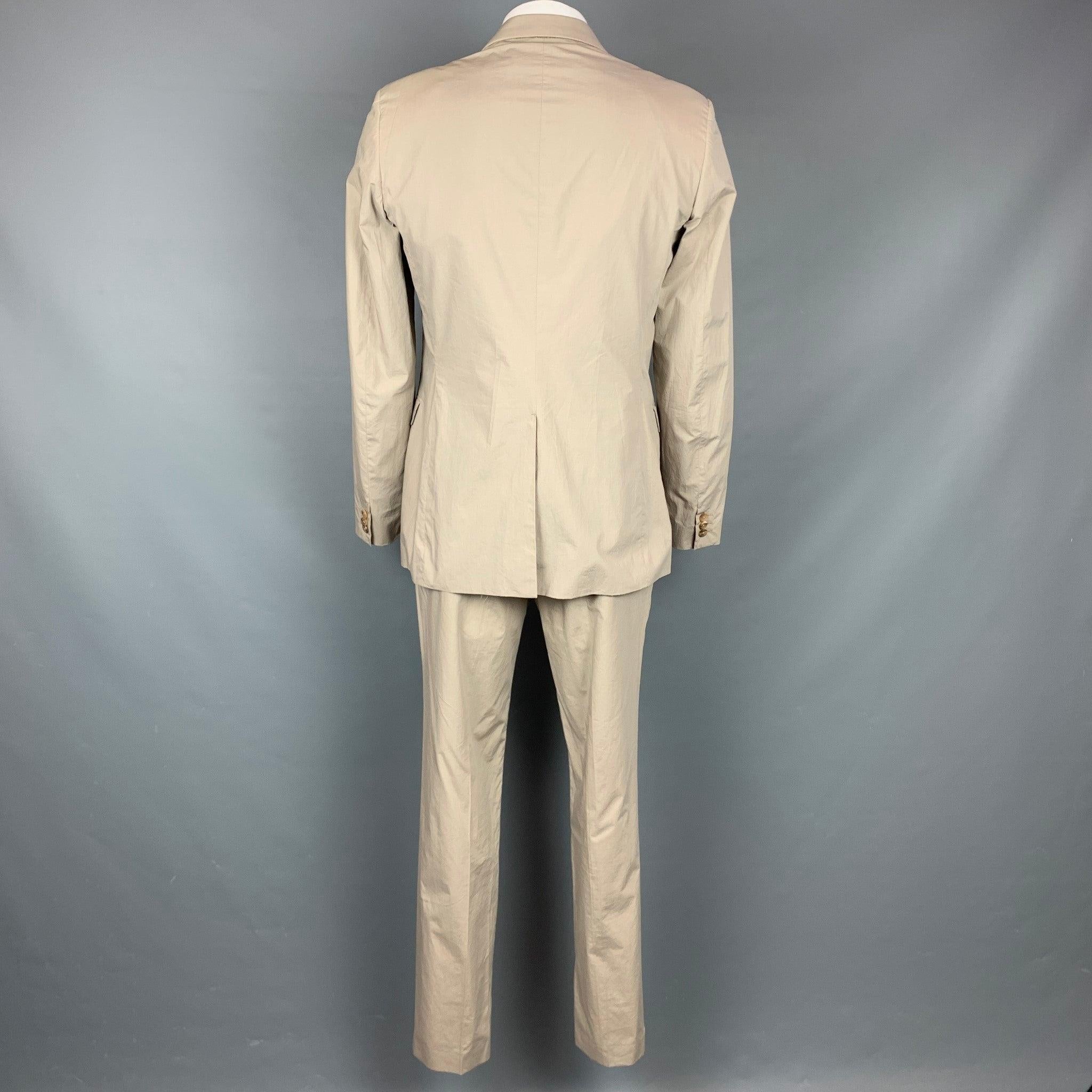 JIL SANDER Size 44 Khaki Cotton Notch Lapel Suit In Good Condition For Sale In San Francisco, CA