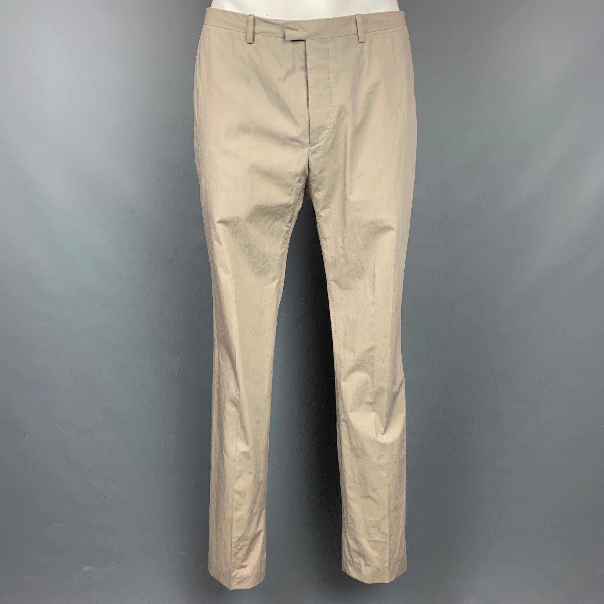 JIL SANDER Size 44 Khaki Cotton Notch Lapel Suit For Sale 1
