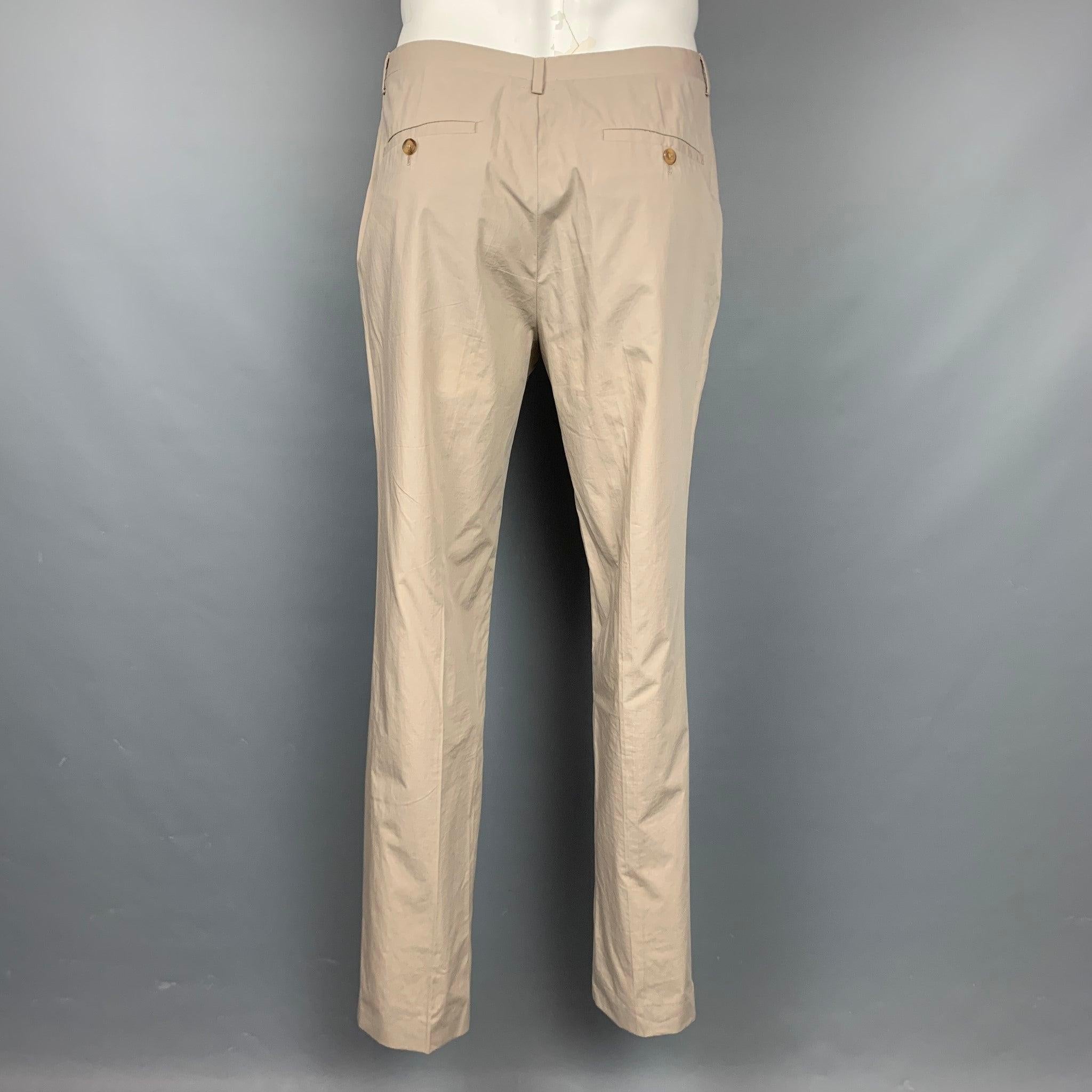 JIL SANDER Size 44 Khaki Cotton Notch Lapel Suit For Sale 2