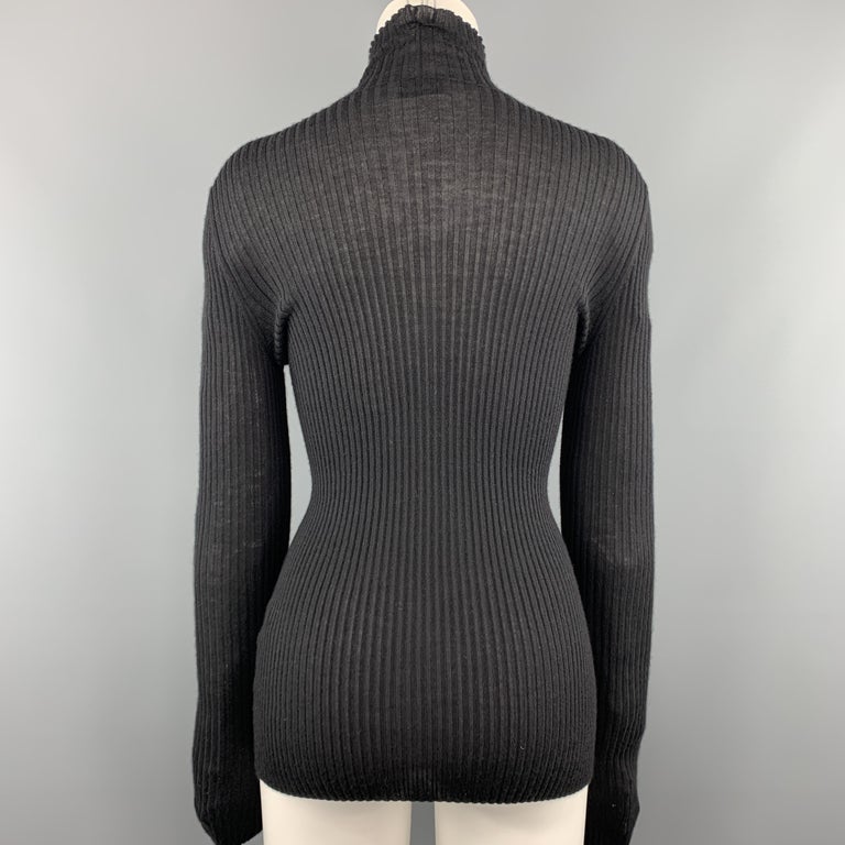 JIL SANDER Size 6 Black Cashmere / Silk Ribbed Turtleneck Sweater at ...