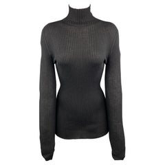 Retro JIL SANDER Size 6 Black Cashmere / Silk Ribbed Turtleneck Sweater