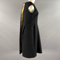 Jil Sander, abito da cocktail al ginocchio in lana nera e oro, taglia 6