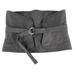 JIL SANDER Size 6 Black Quilted Wool / Mohair D Loop Belt