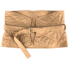 JIL SANDER Size 6 Tan Quilted Cotton D Loop Belt