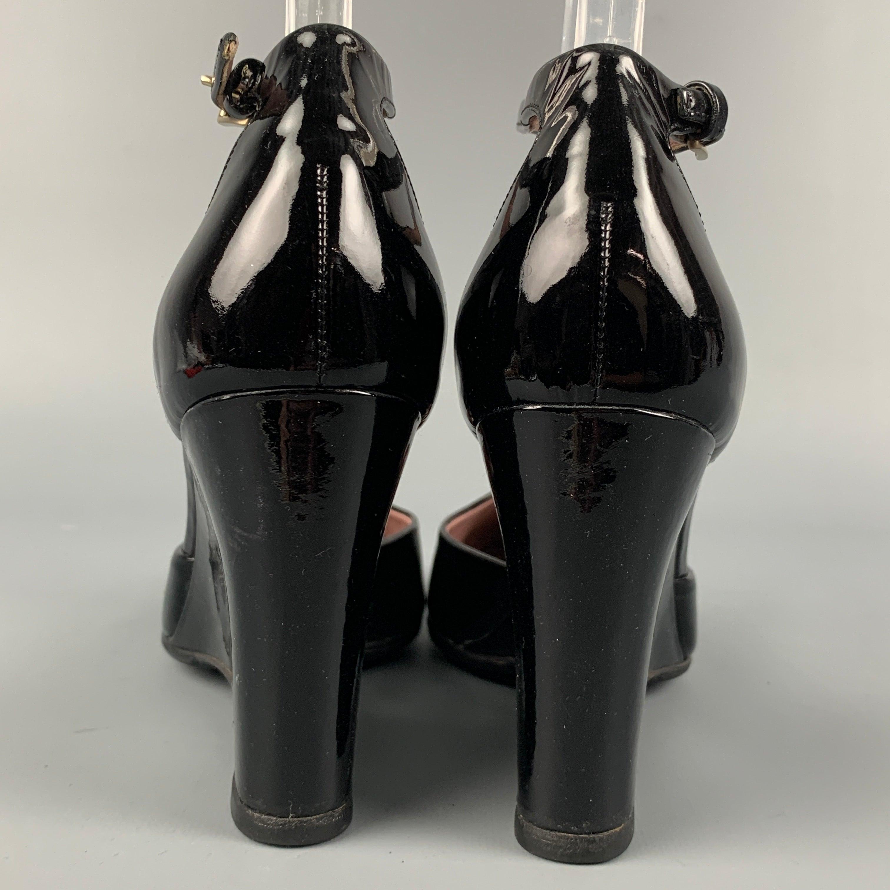 JIL SANDER Size 6.5 Black & Nude Color Block Patent Leather Pumps For Sale 1