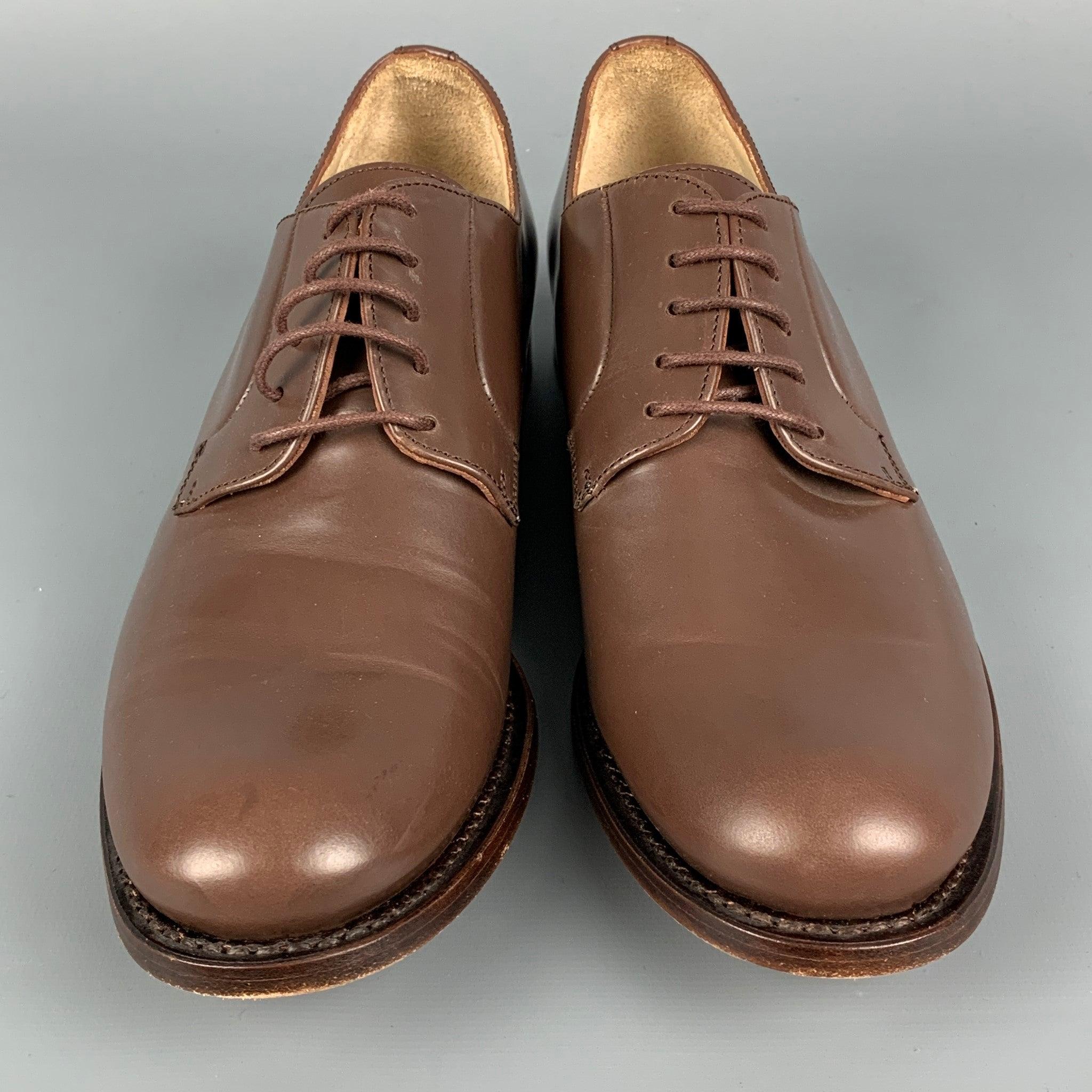 Women's JIL SANDER Size 6.5 Brown Leather Derby Lace-Up Shoes For Sale