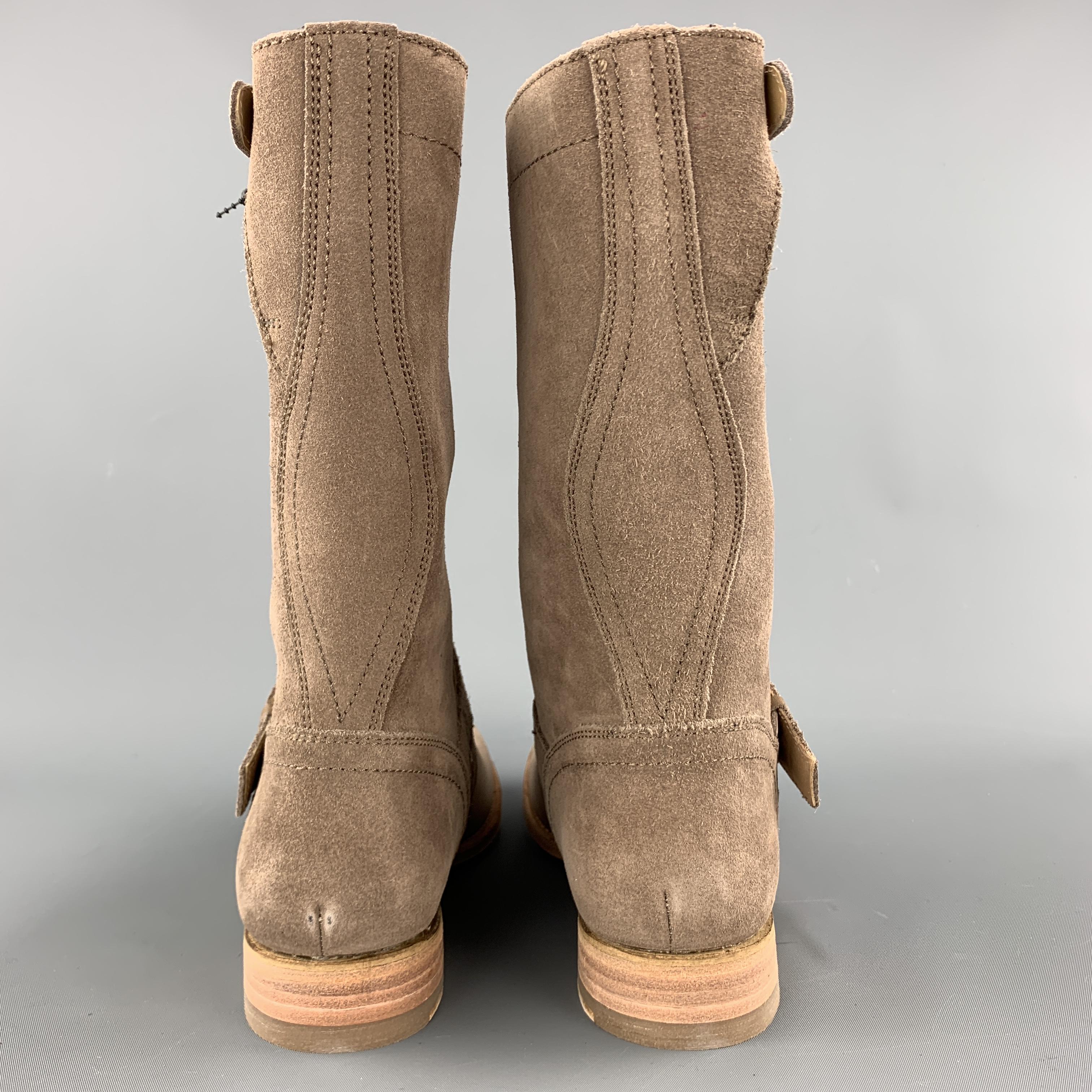 JIL SANDER Size 7 Taupe Suede Bucke Strap Biker Boots In New Condition In San Francisco, CA