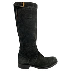 JIL SANDER Size 7.5 Black Suede Brass Buckle Boots