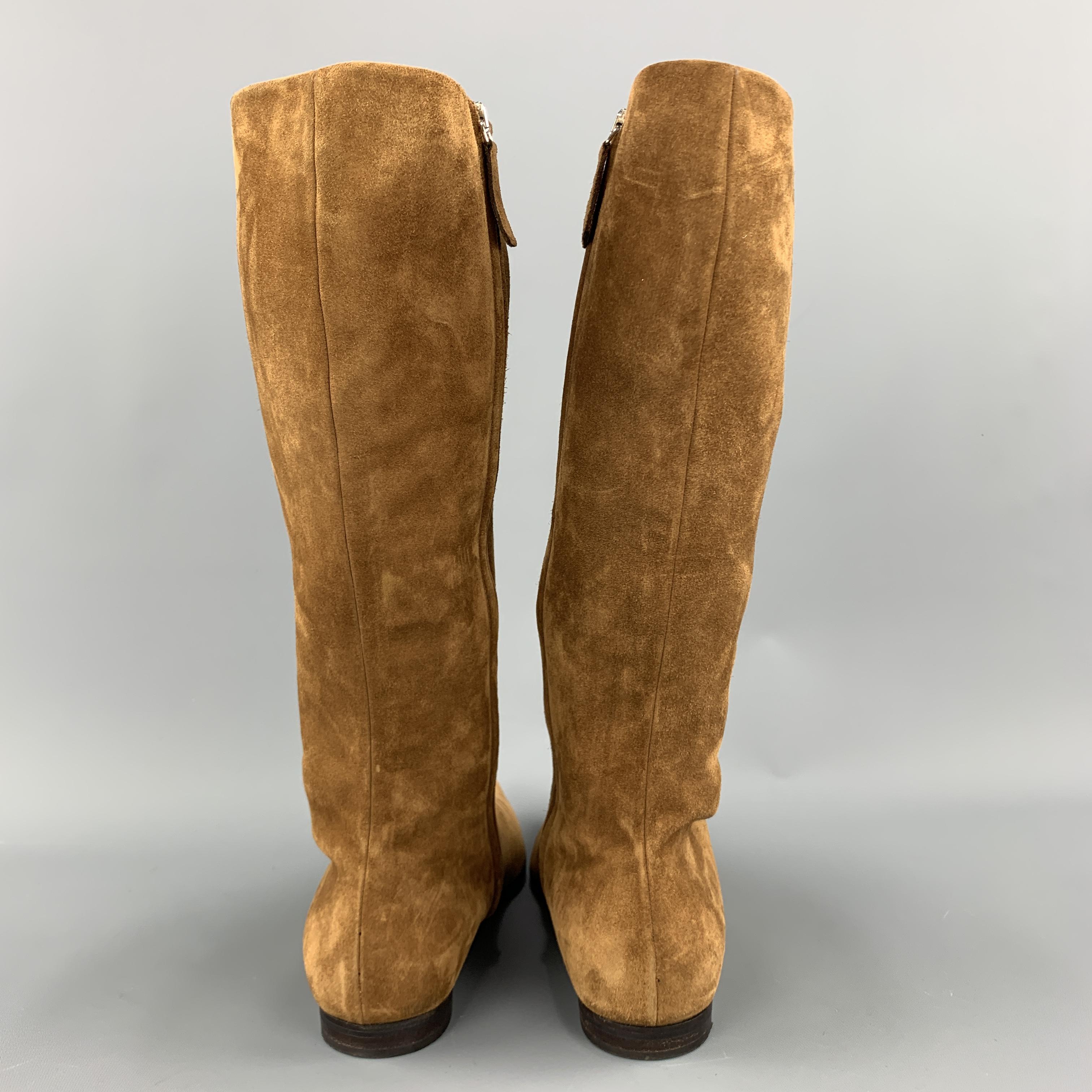 Women's JIL SANDER Size 7.5 Caramel Tan Suede Pointed Flat Calf Boots