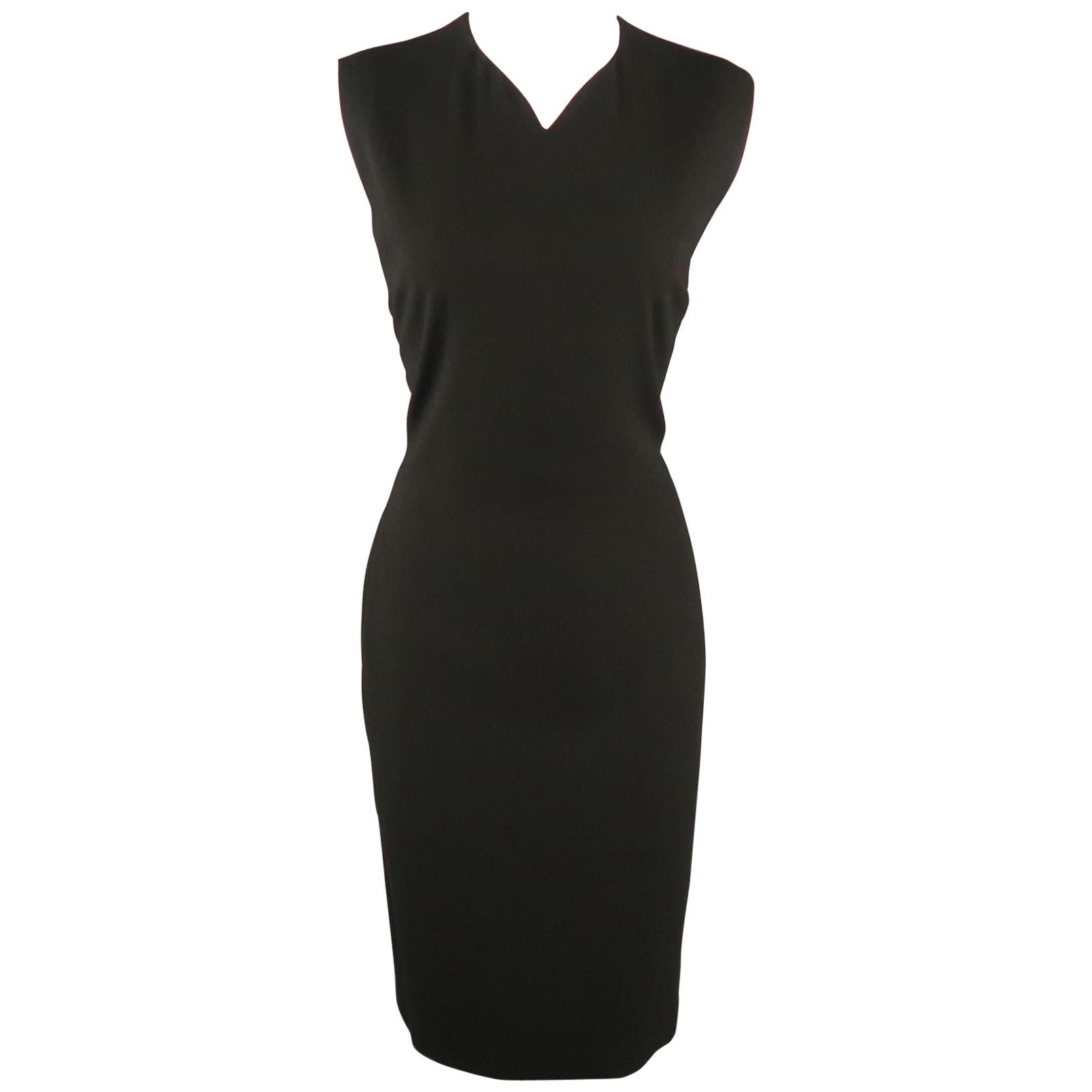 JIL SANDER Size 8 Black Back Cutouts V Neck Sleeveless Shift Dress