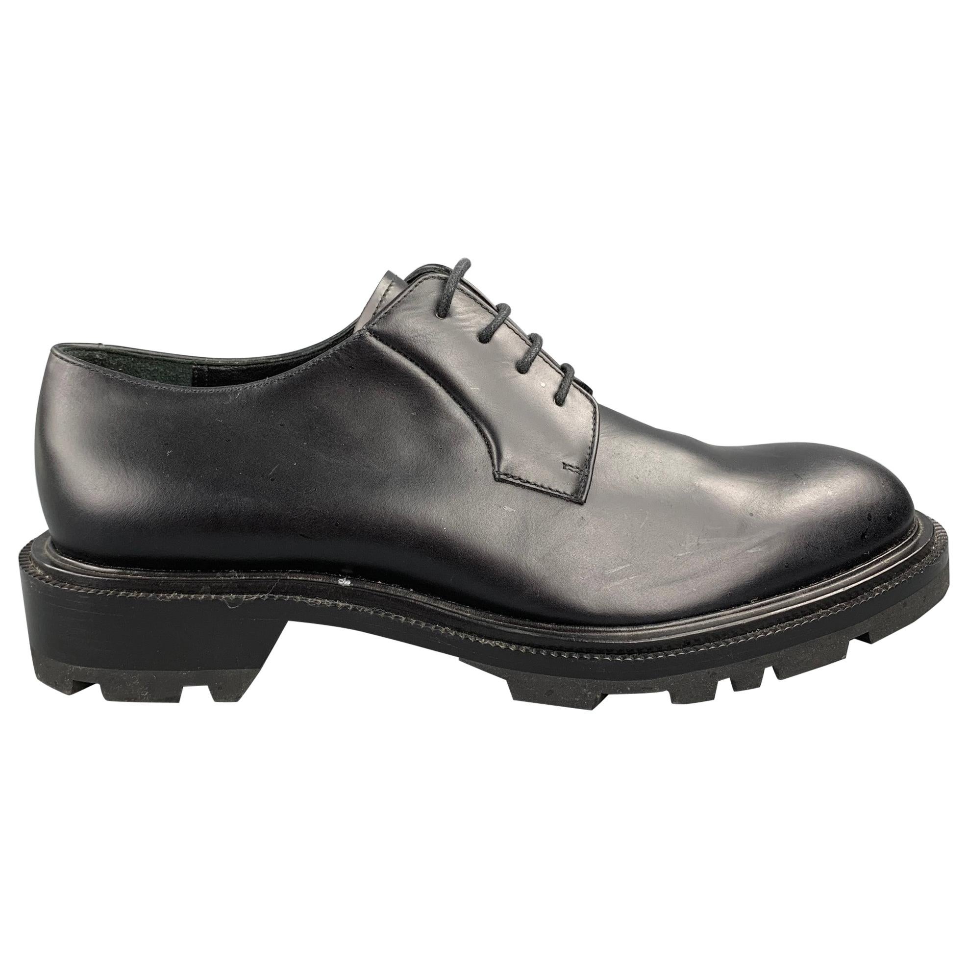 JIL SANDER Size 8 Black Leather Chunky Sole Lace Up Shoes