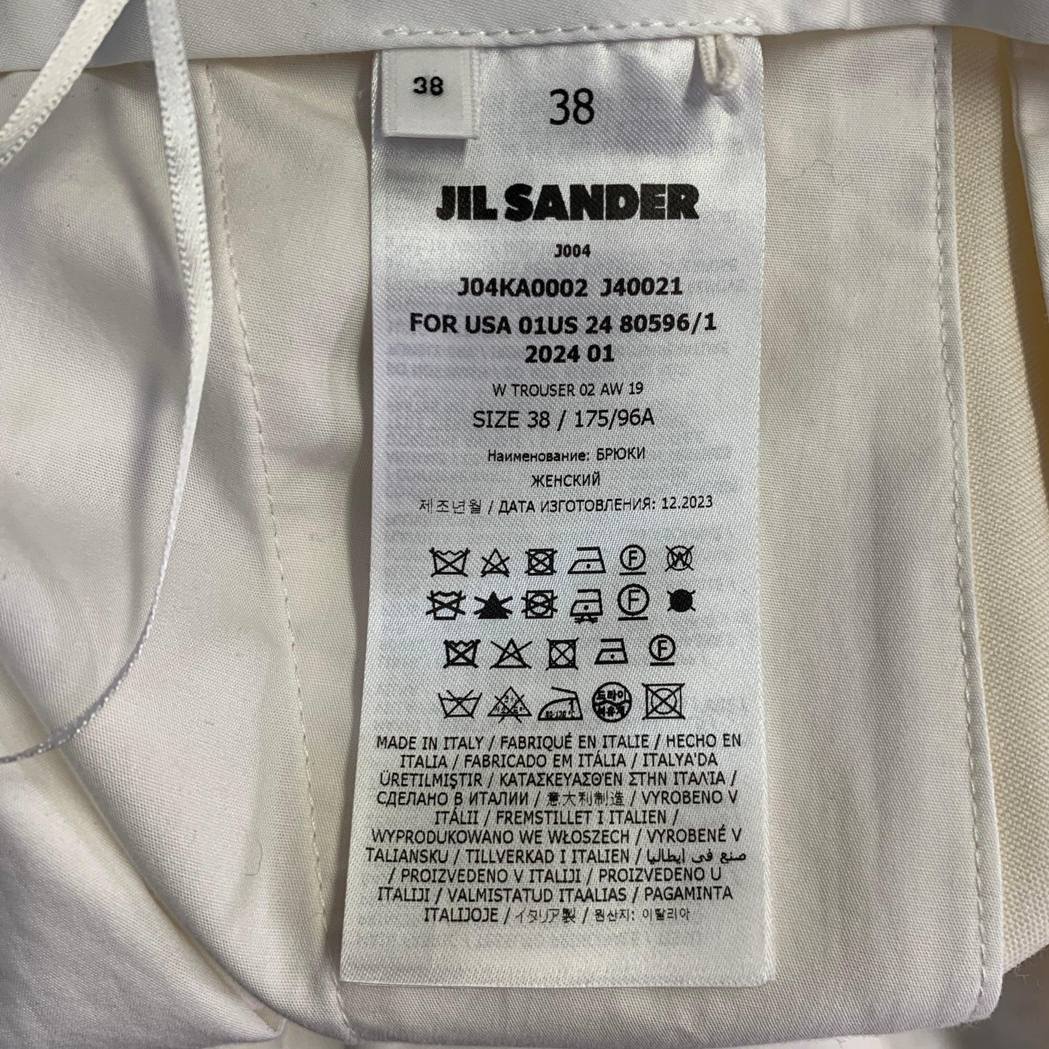 Beige JIL SANDER Taille 8 Pantalon habillé en laine crème à devant plat en vente