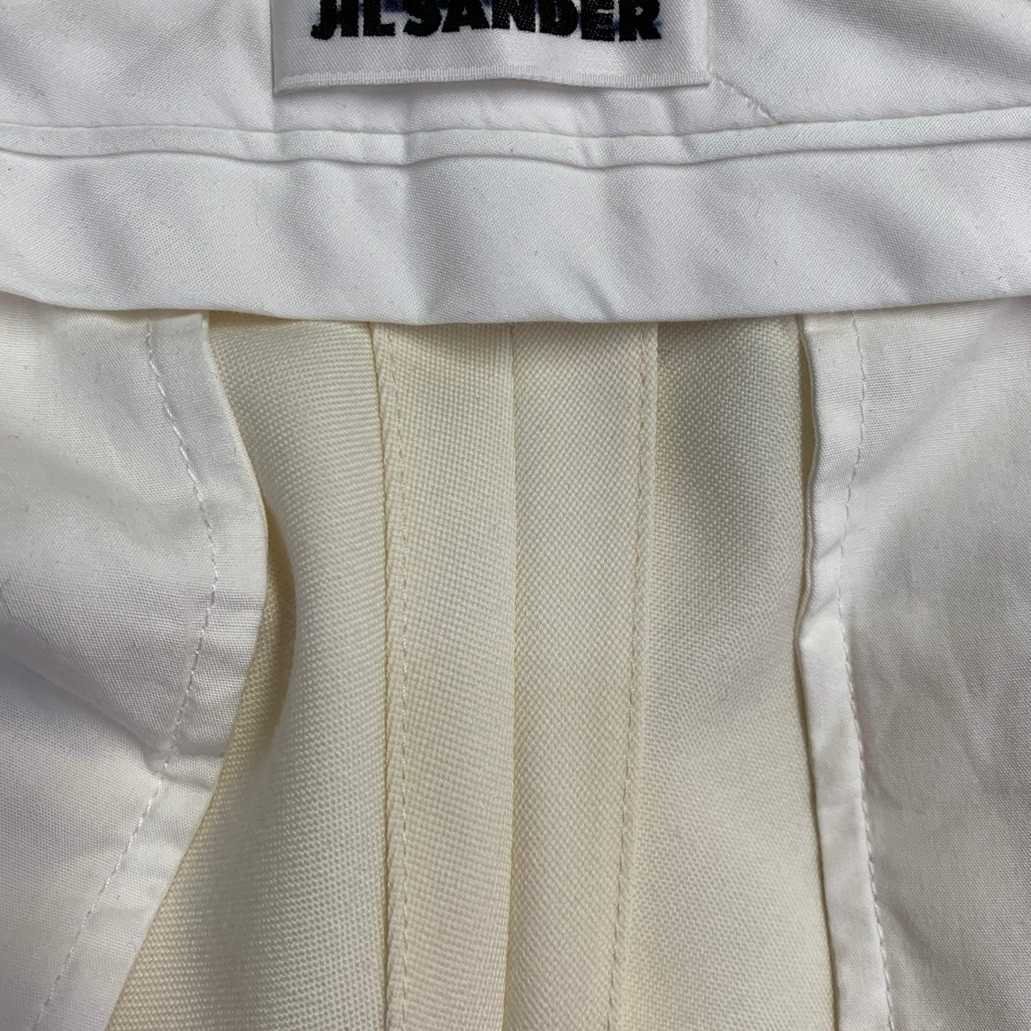 JIL SANDER Taille 8 Pantalon habillé en laine crème à devant plat en vente 2