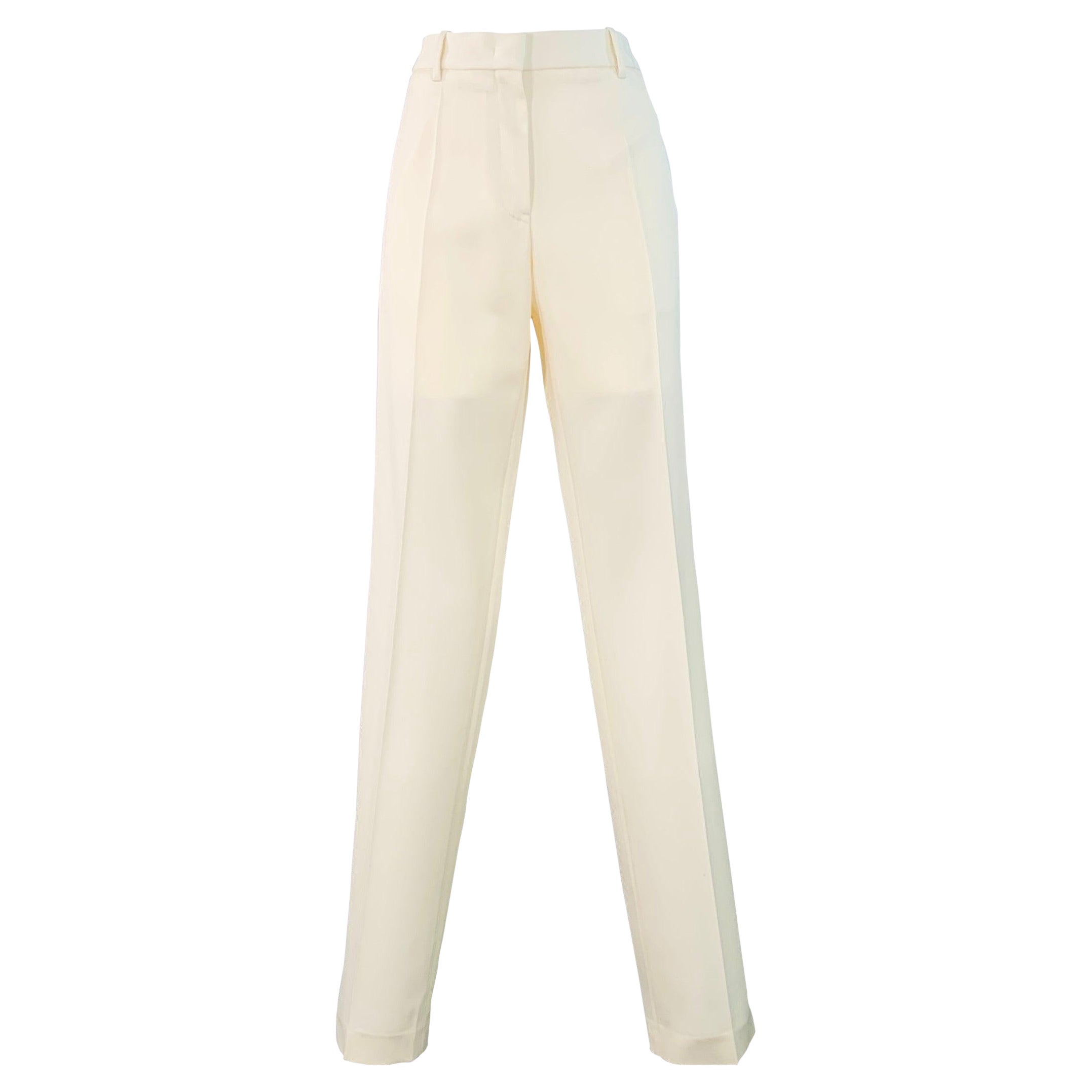 JIL SANDER Taille 8 Pantalon habillé en laine crème à devant plat en vente